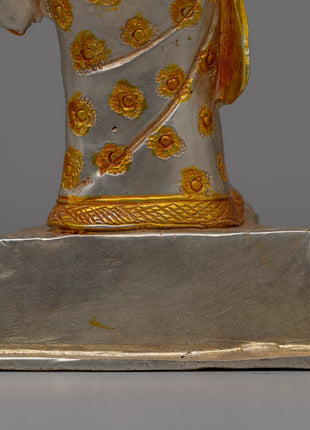 Newari Traditional Clad Silver & Gold-Plated Statue | Decorative Piece for Spiritual and Cultural Settings