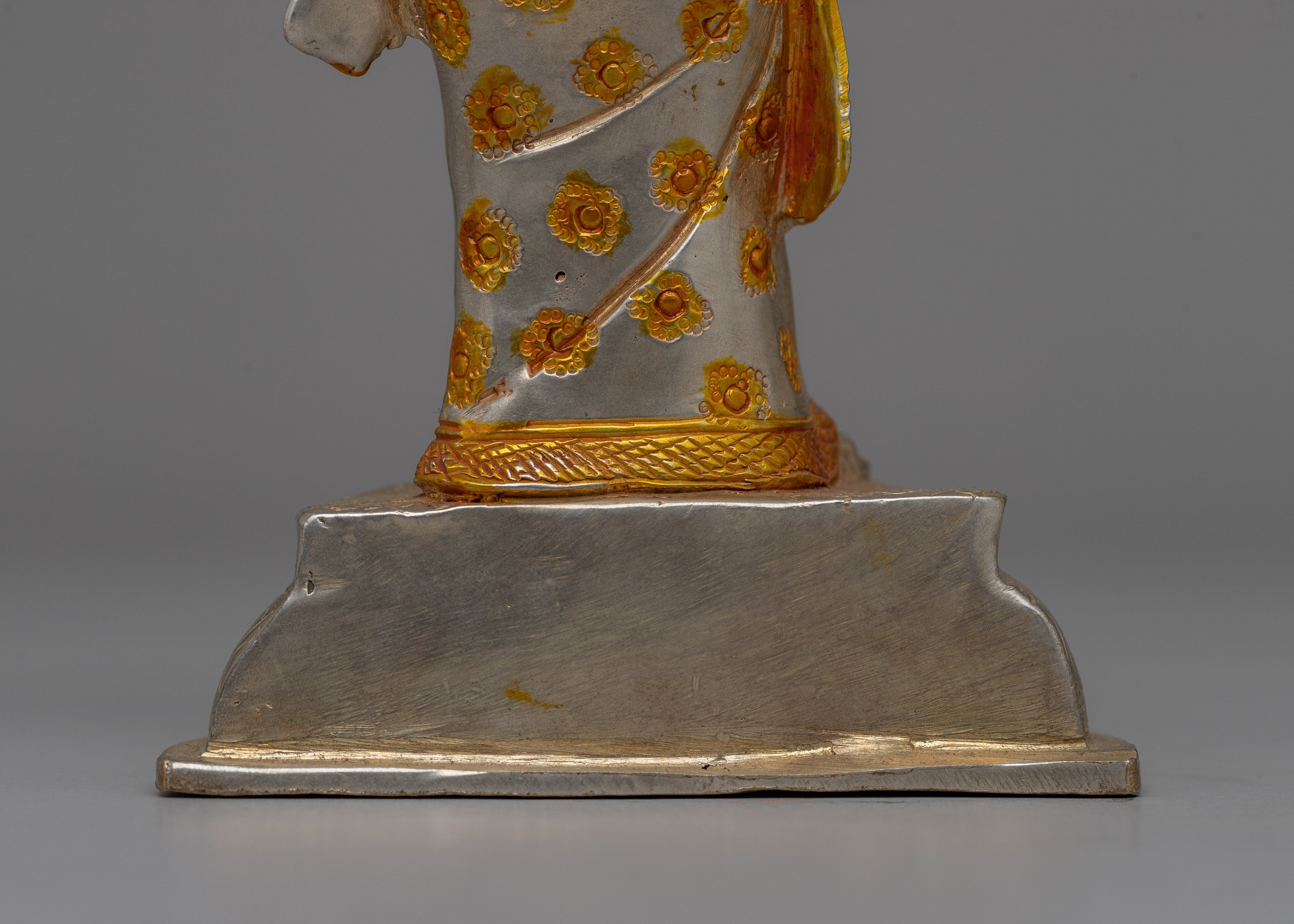 Newari Traditional Clad Silver & Gold-Plated Statue | Decorative Piece for Spiritual and Cultural Settings