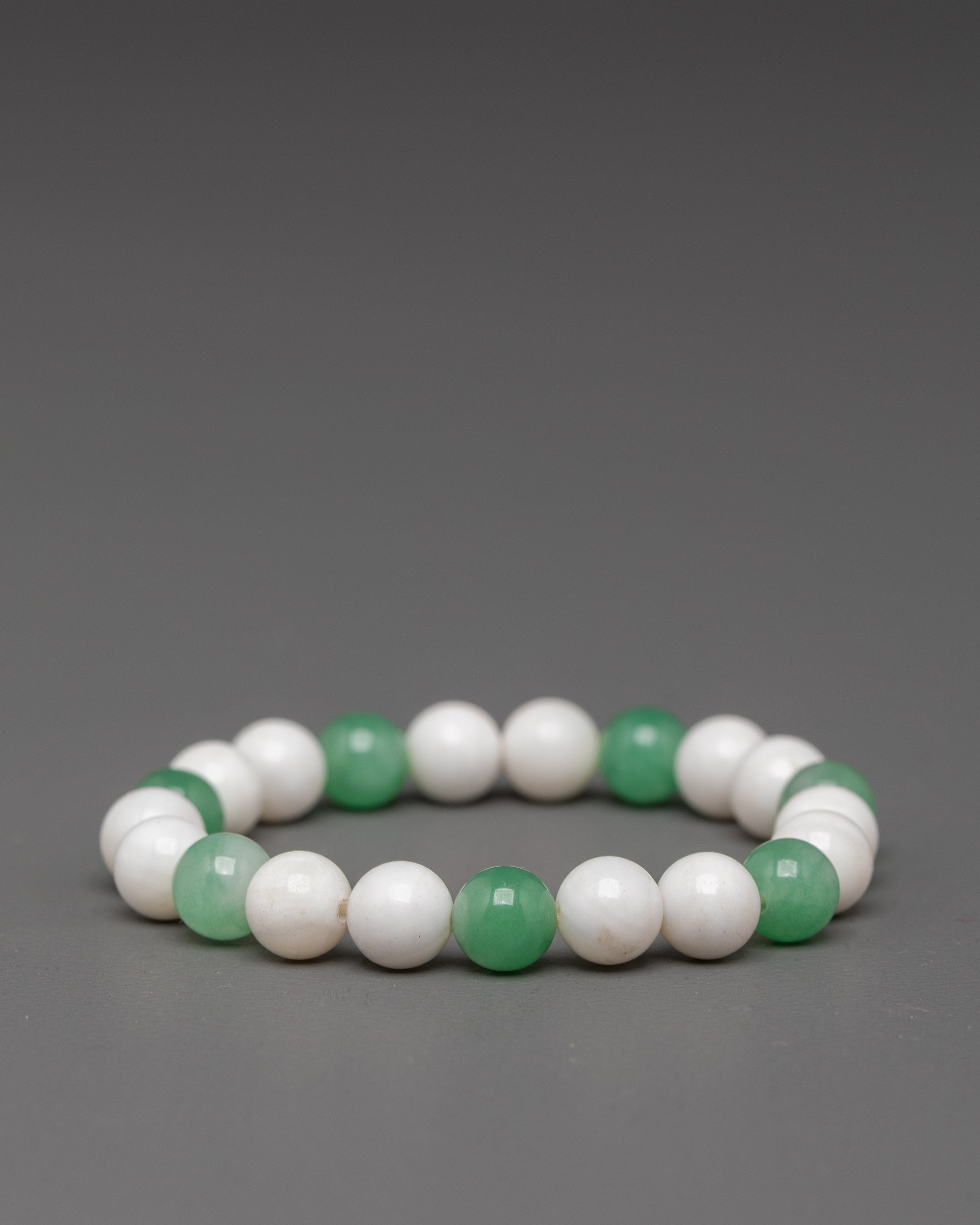 Handmade Green and White Beaded Bracelet | Jade-Inspired Unisex Jewelry