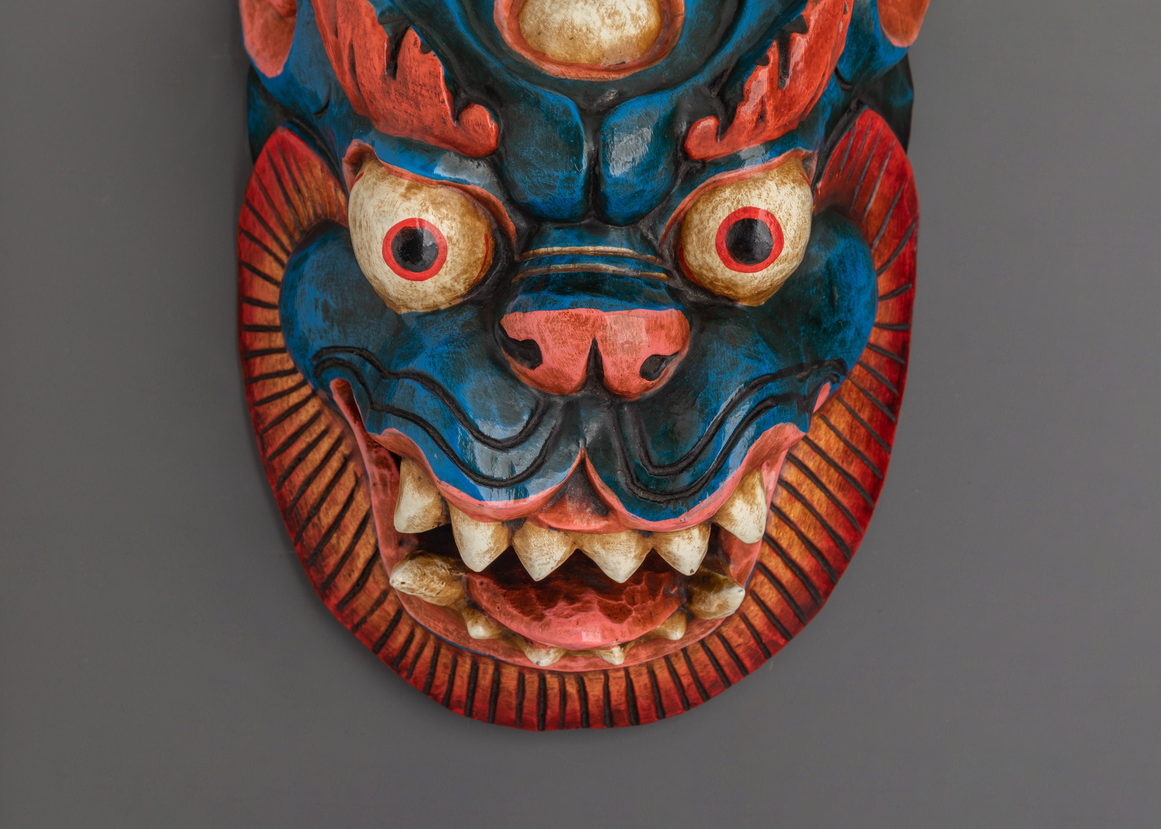 Buddhist Wooden Mask Hanging Of Snow Lion | Tibetan Spiritual Protector