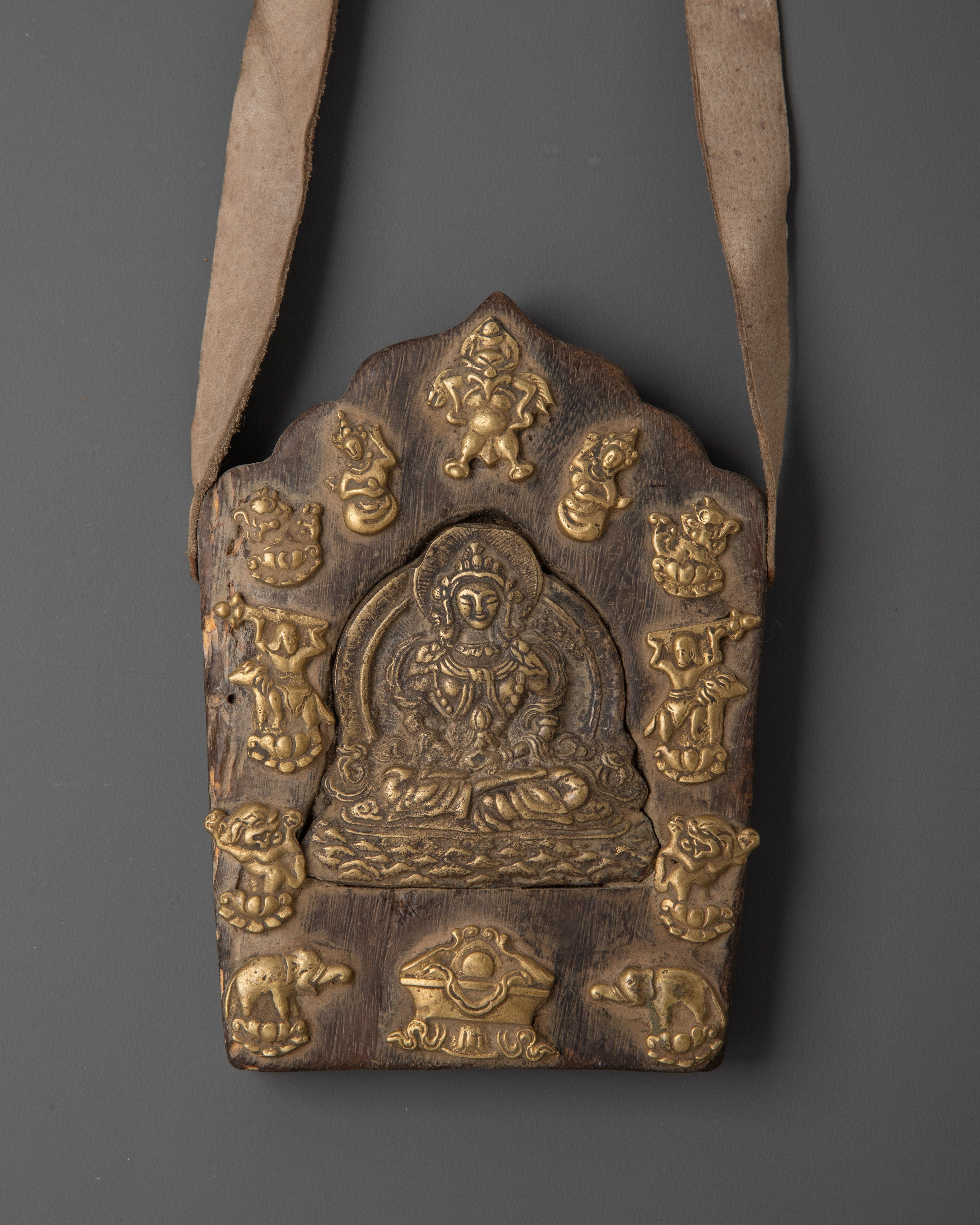 Handcrafted Tibetan Wood Ghau Box with Gold-Plated, Copper