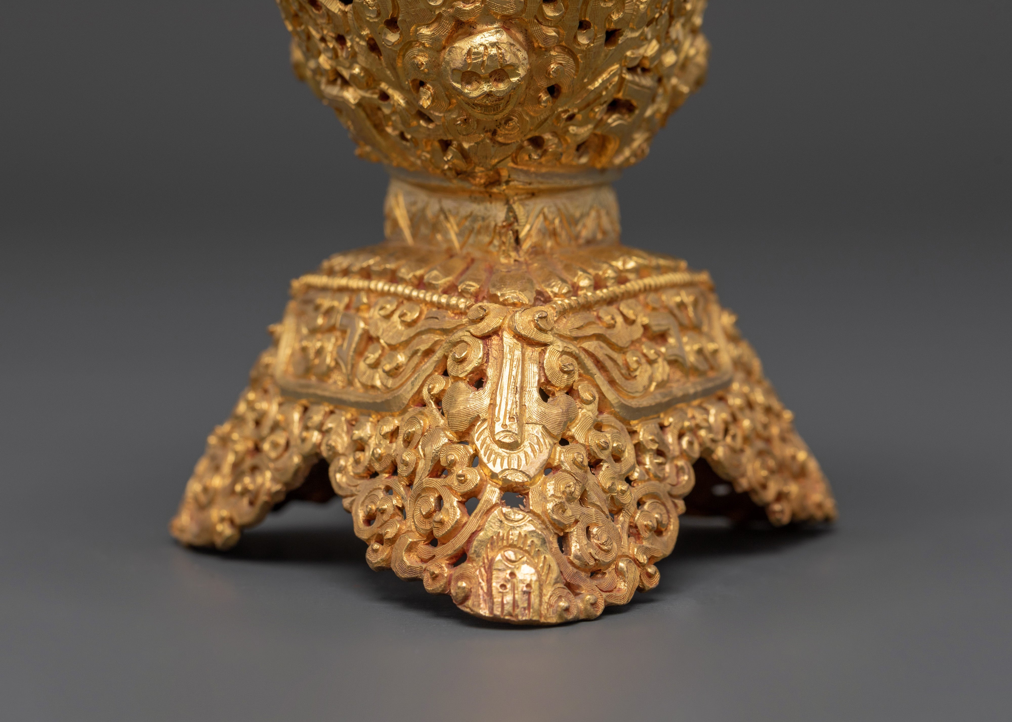 Handcrafted Ritual Kapala Set | Gold Plated Copper with Vajra Lid