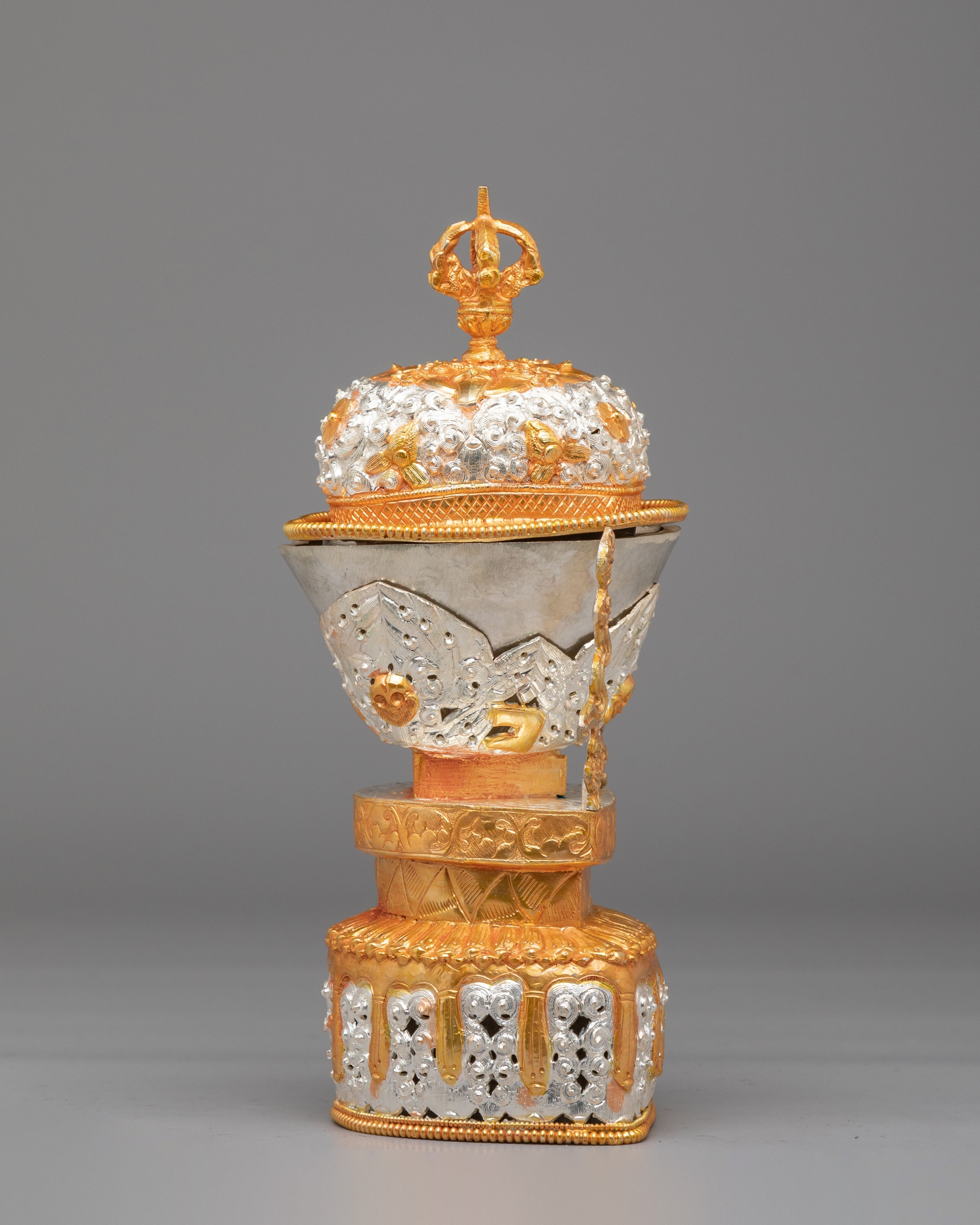 Buddhist Ritual Kapala Set | Gold and Silver Plated Vessels