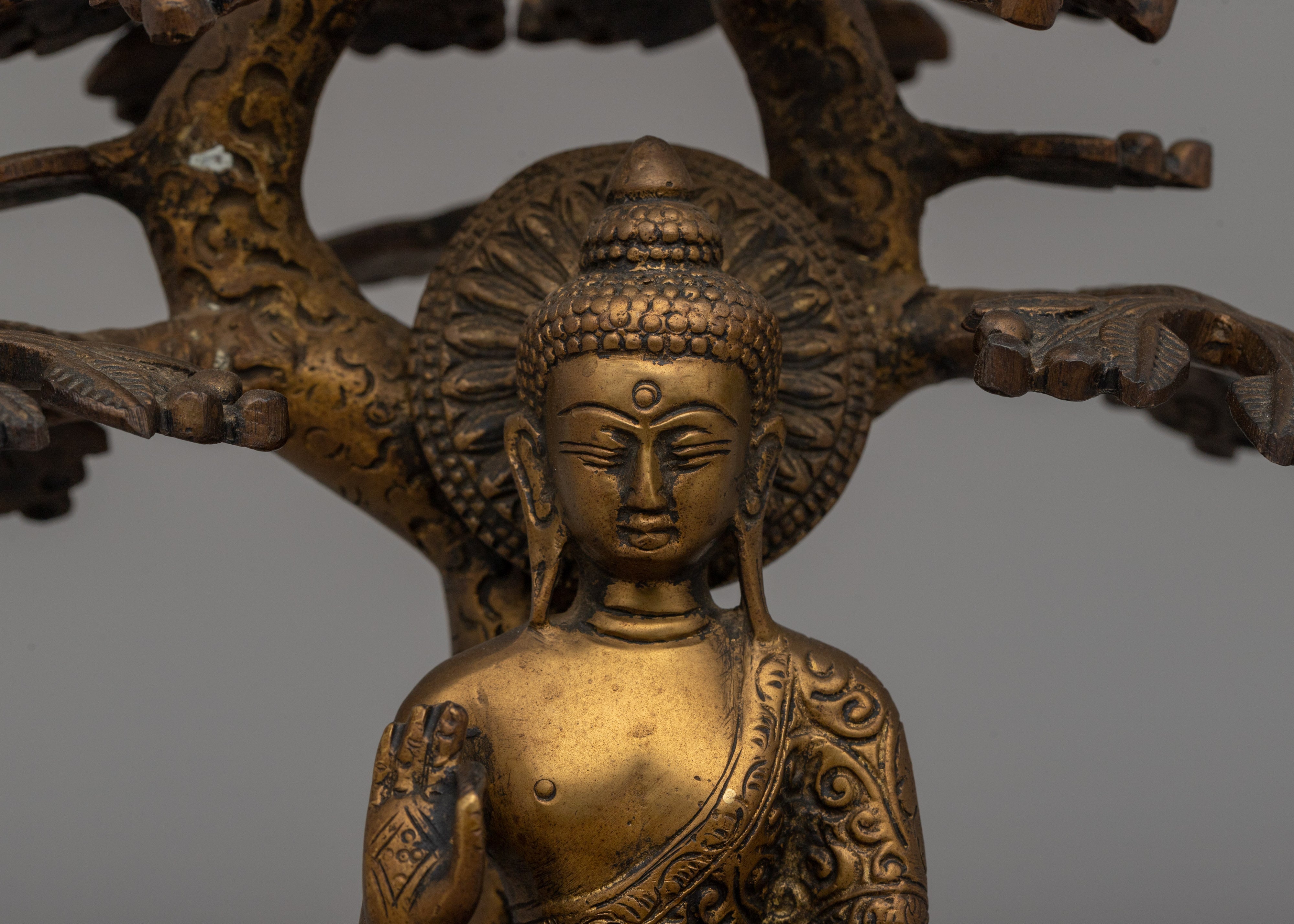 Amoghasiddhi Buddha Under Tree | Handcrafted Brass Statue for Serenity