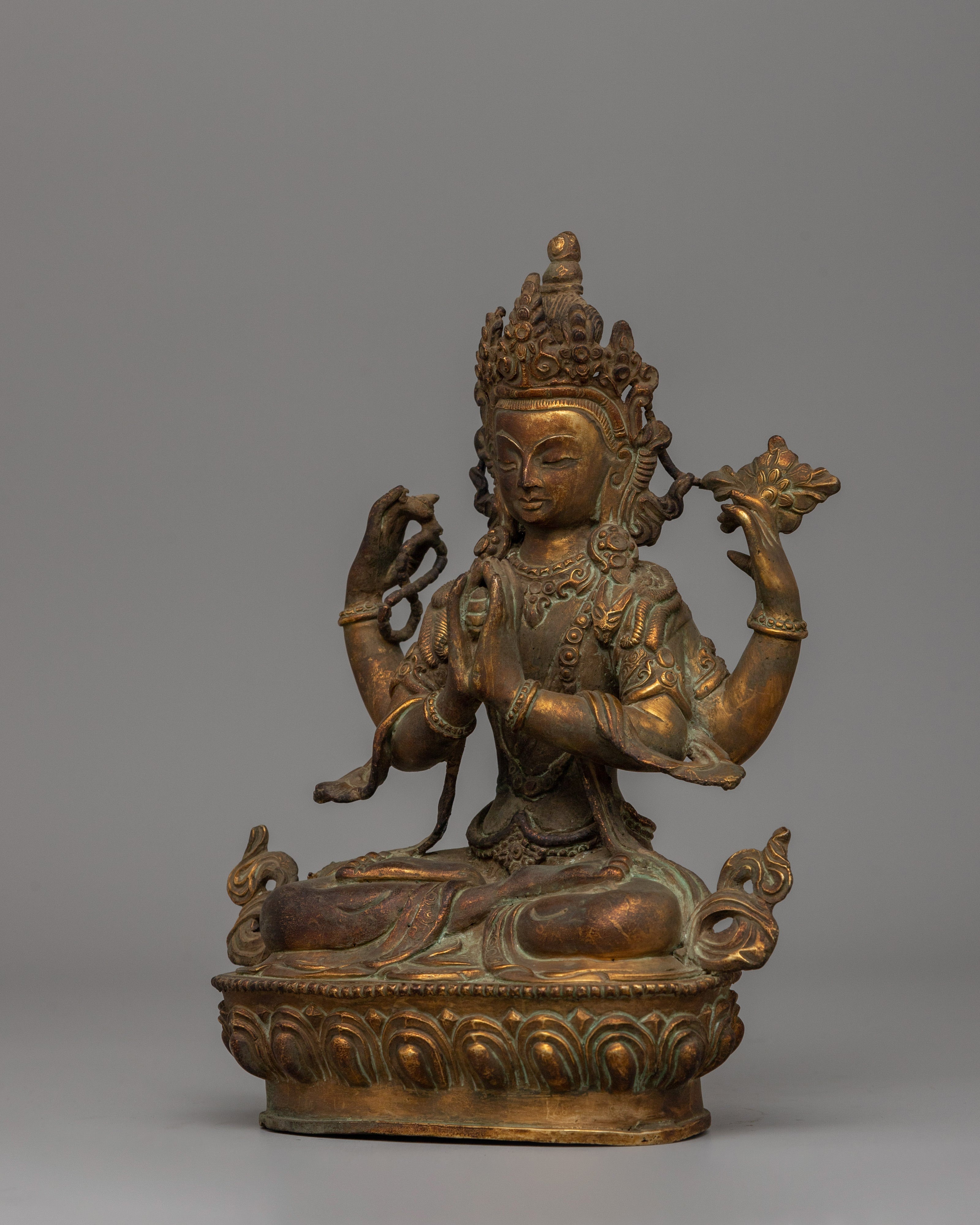 Four Armed Chenrezig Buddhist Deity Statue | Traditional Himalayan Art And Craft of Nepal