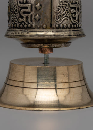 Intricate Tibetan Prayer Wheel for Meditation & Blessings | Compact Copper & Brass Ritual Tool