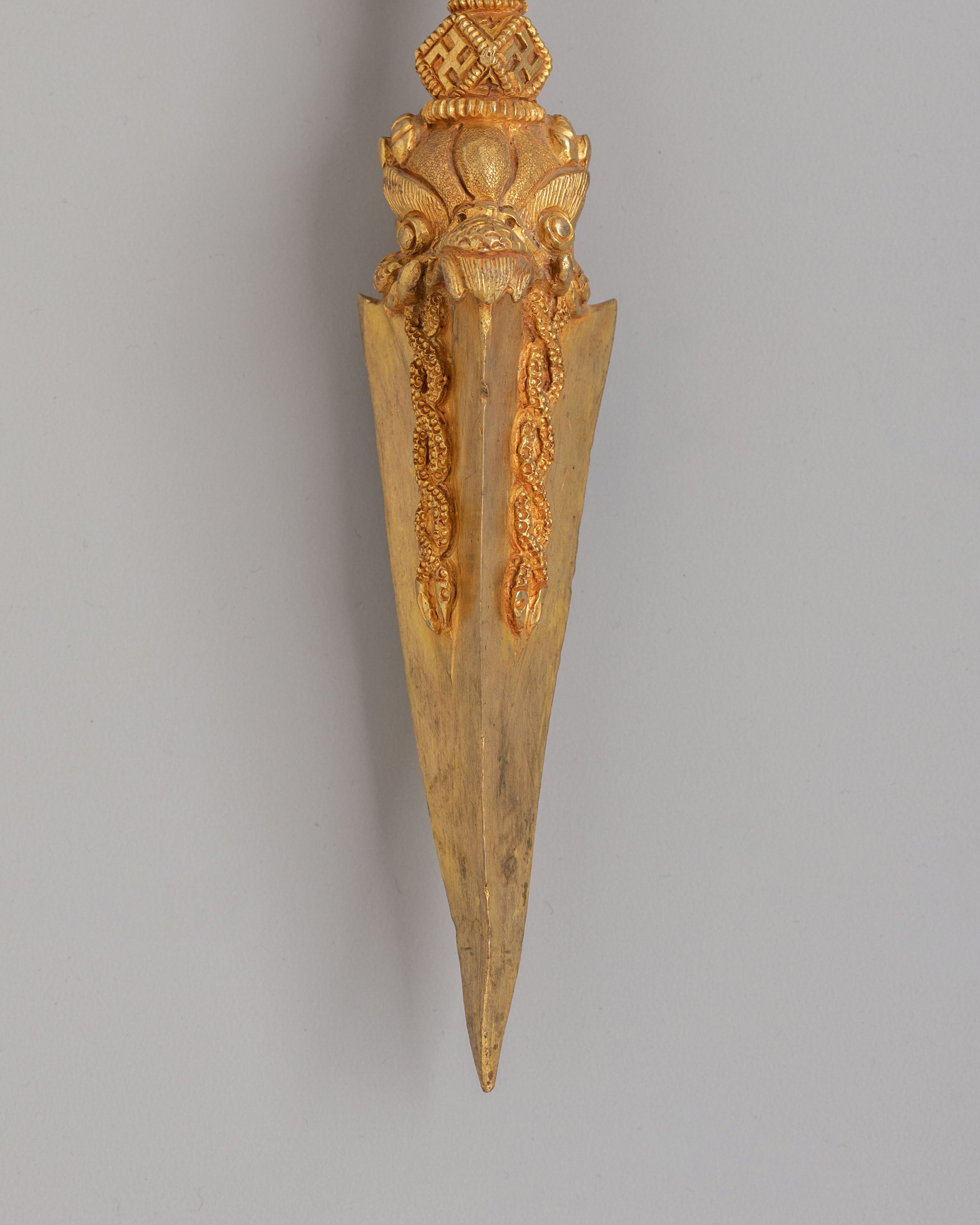 Traditional Buddhist Phurba Dagger | Gold Plated Copper Ritual Dagger
