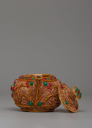 Tibetan Gold-Plated Teapot | Buddhist altar decor