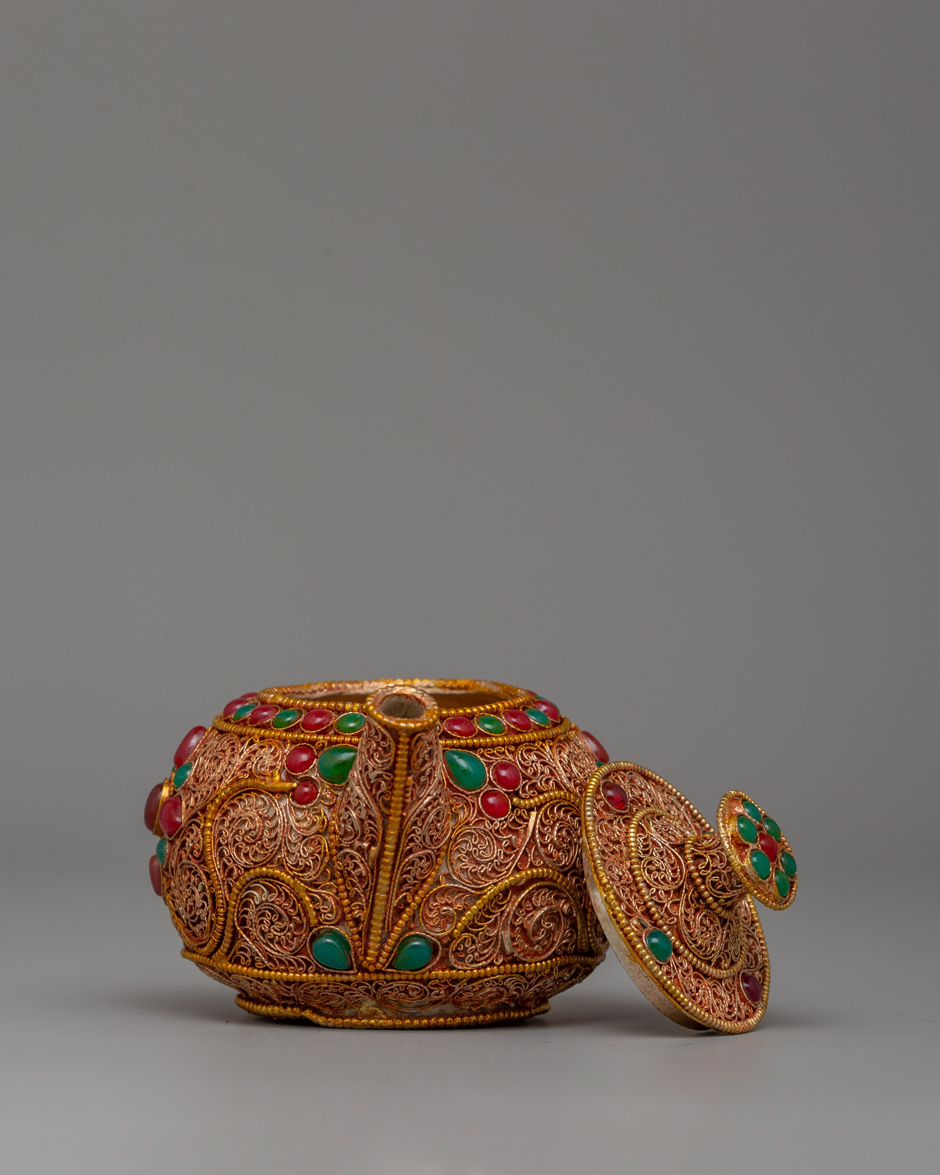 Tibetan Gold-Plated Teapot | Buddhist altar decor
