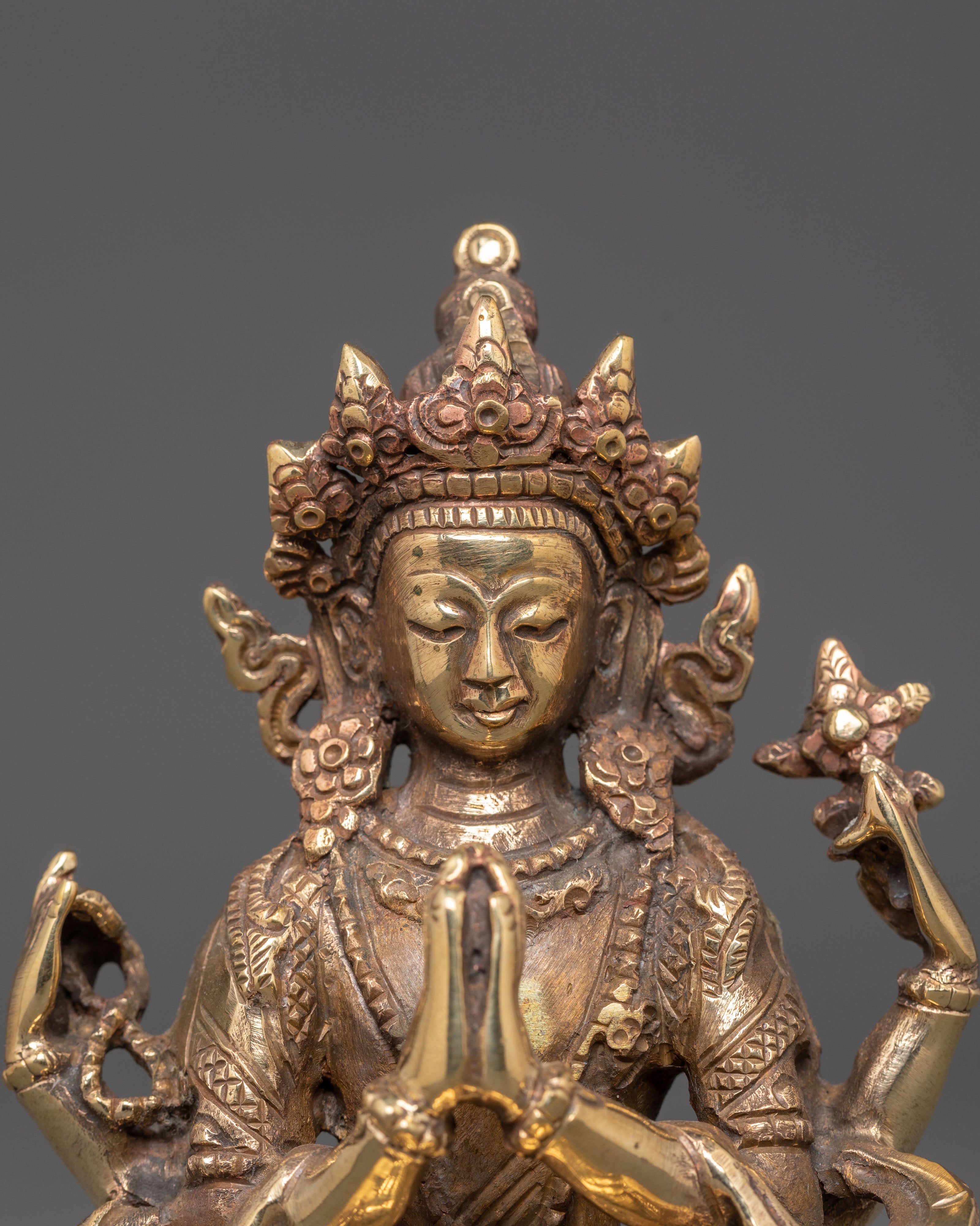 Copper Statue Of Chenrezig | Avalokiteshvara Buddhist Deity