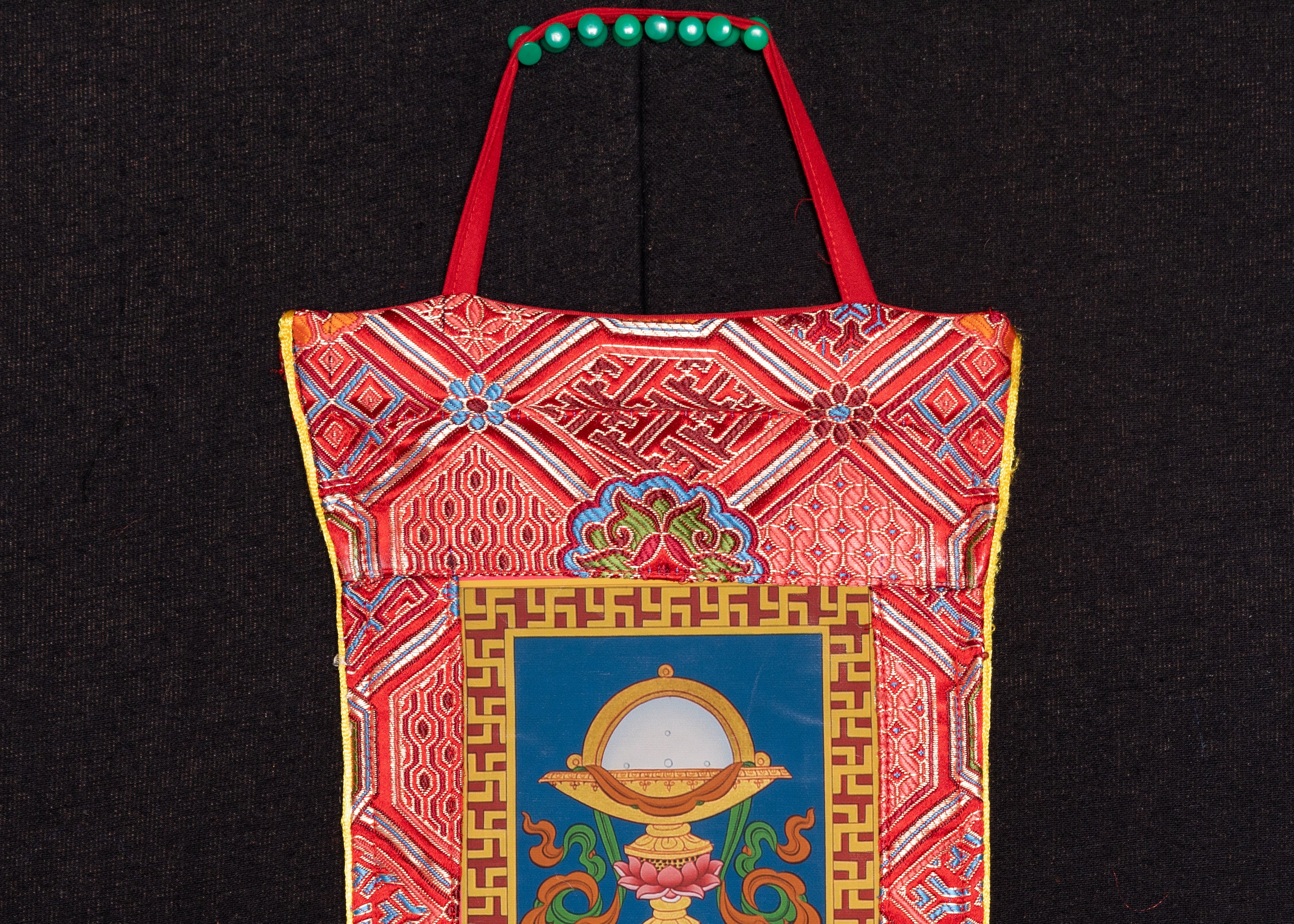Tibetan Brocade with Eight Auspicious Symbols for Altars and Spiritual Spaces