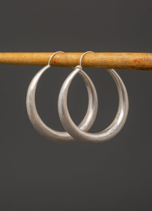 Tibetan Crescent Hoop Earrings | Silver Tribal Earrings