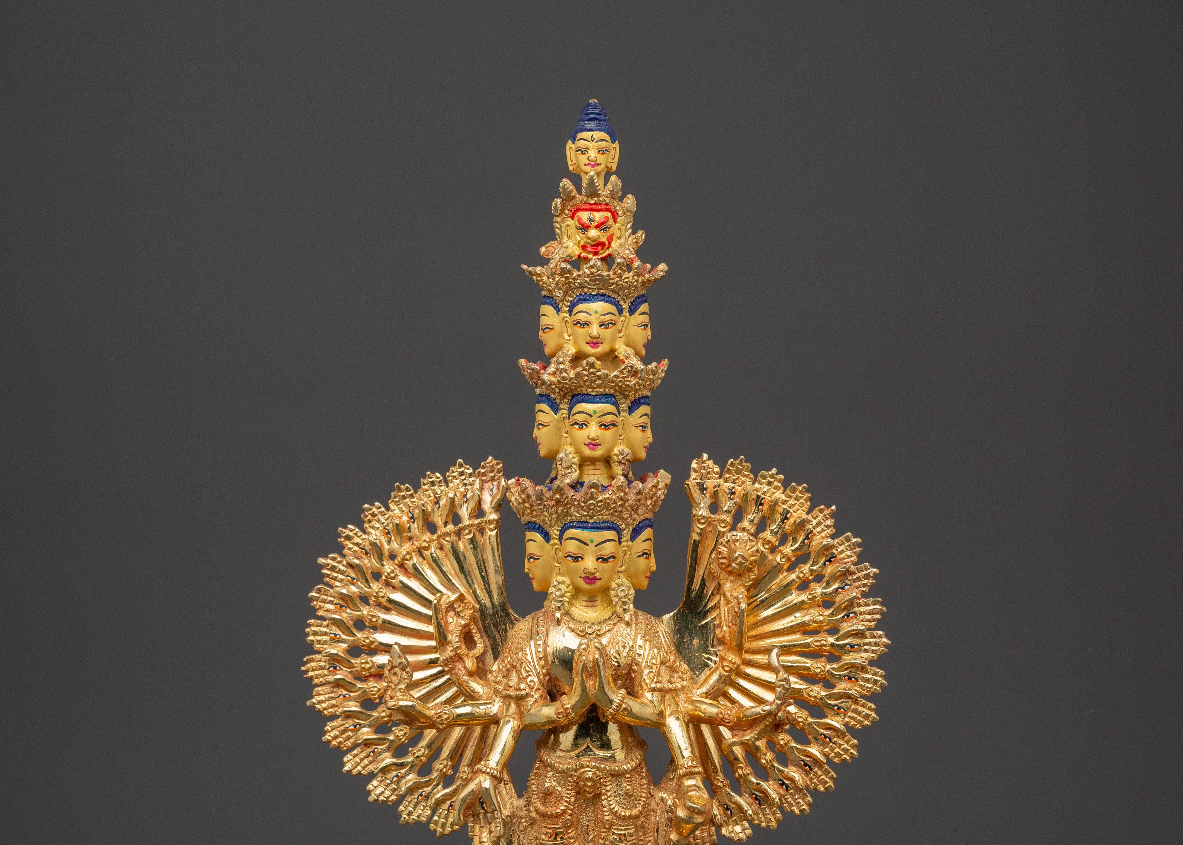 Gold Plated Thousand Armed Chenrezig | Bodhisattva Statue