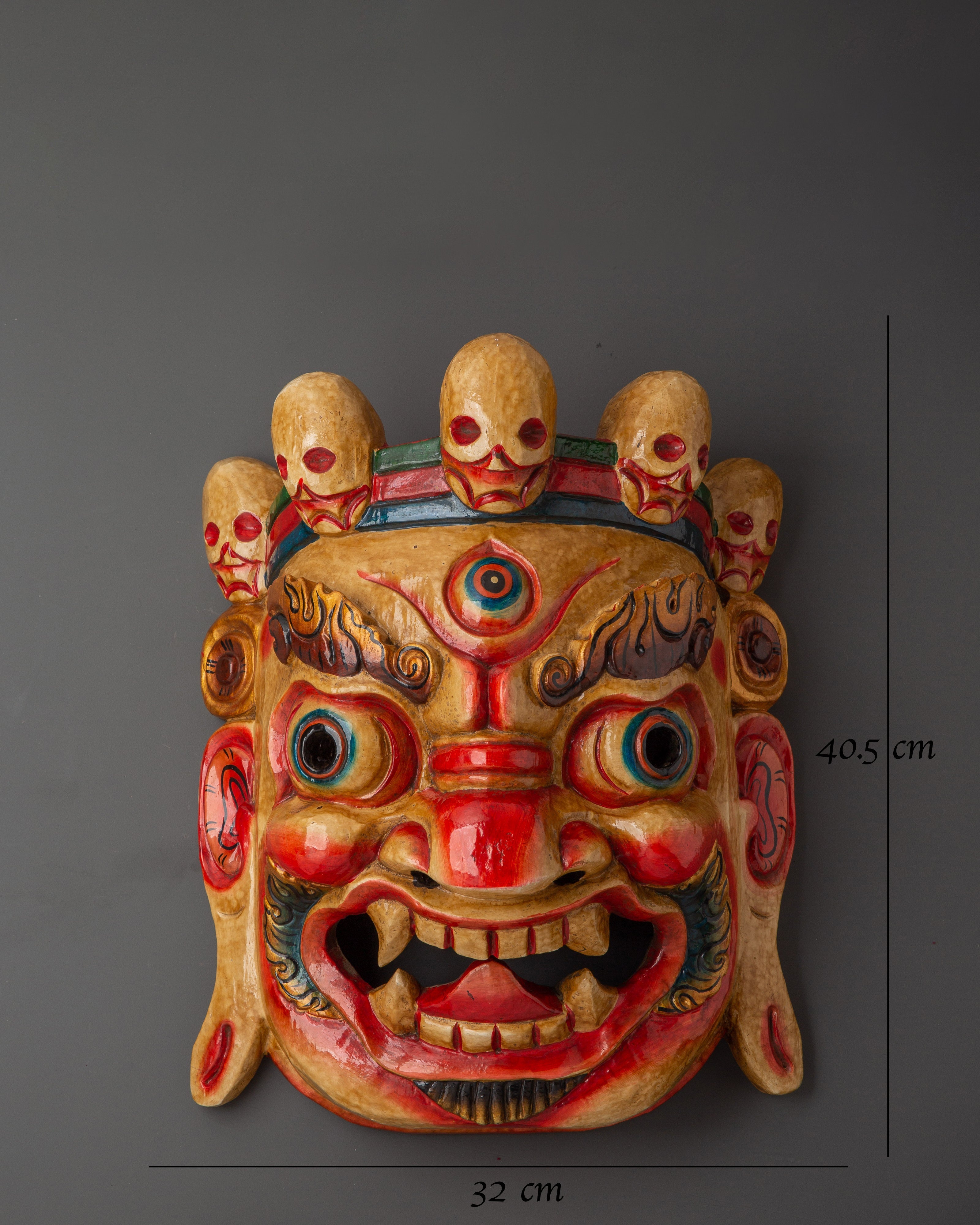 Traditional Tibetan Mask | Handcrafted Wood and Acrylic Painted Ritual Mask