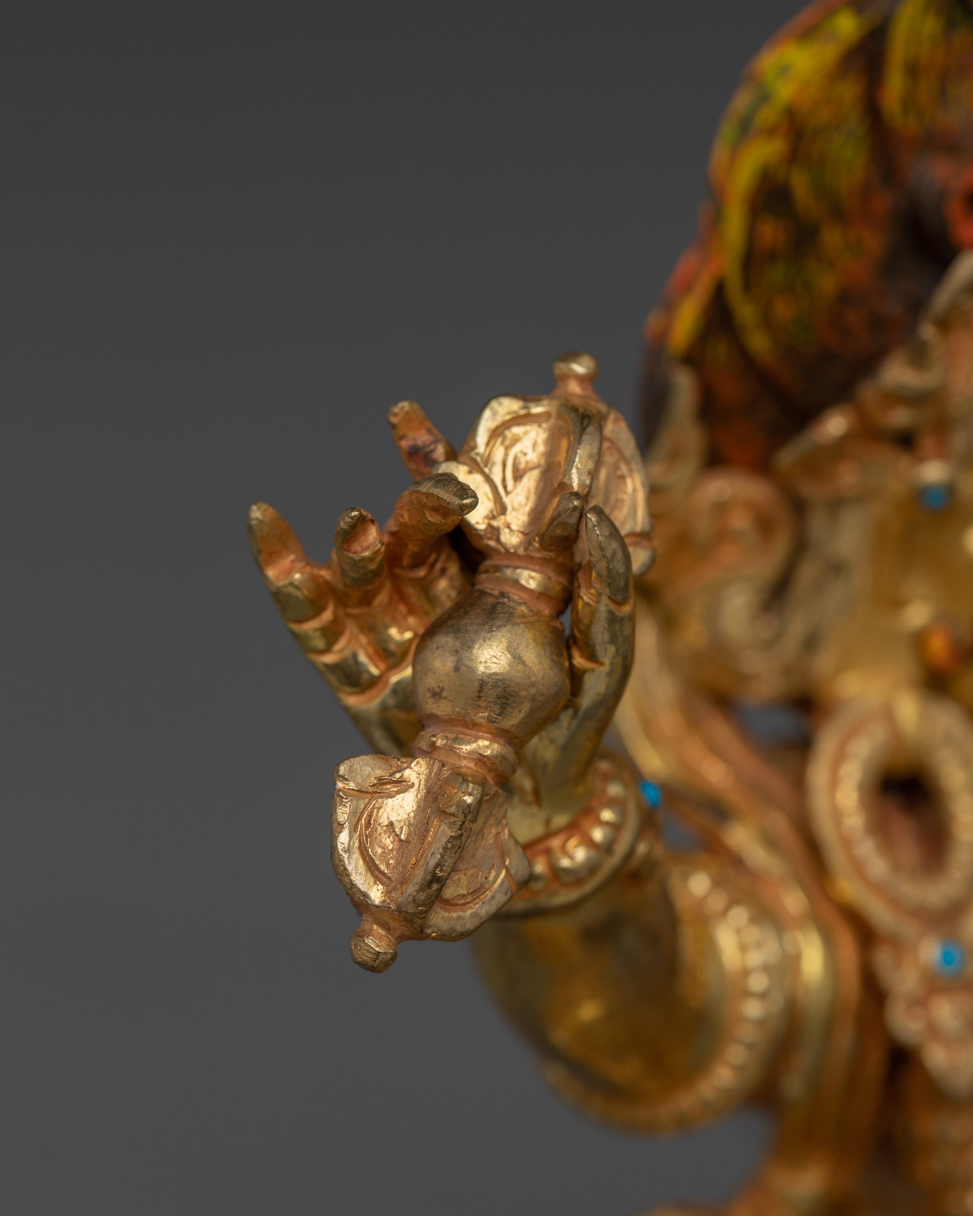 Copper Vajrapani Sculpture with Gemstones | Buddhist Protector for Shrine
