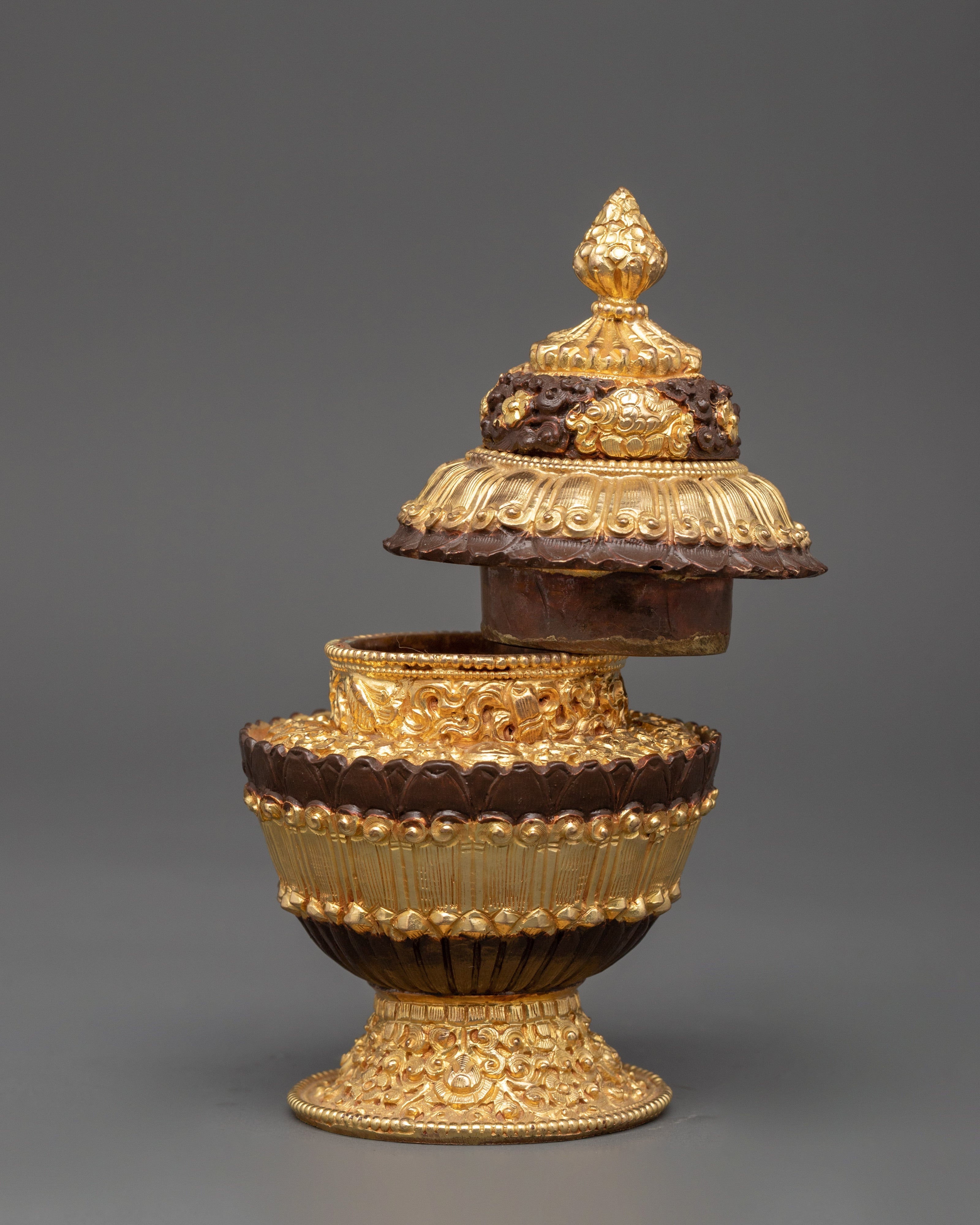 Gold Plated Tibetan Copper Rice Pot | Handcrafted Tibetan Buddhist Artwork
