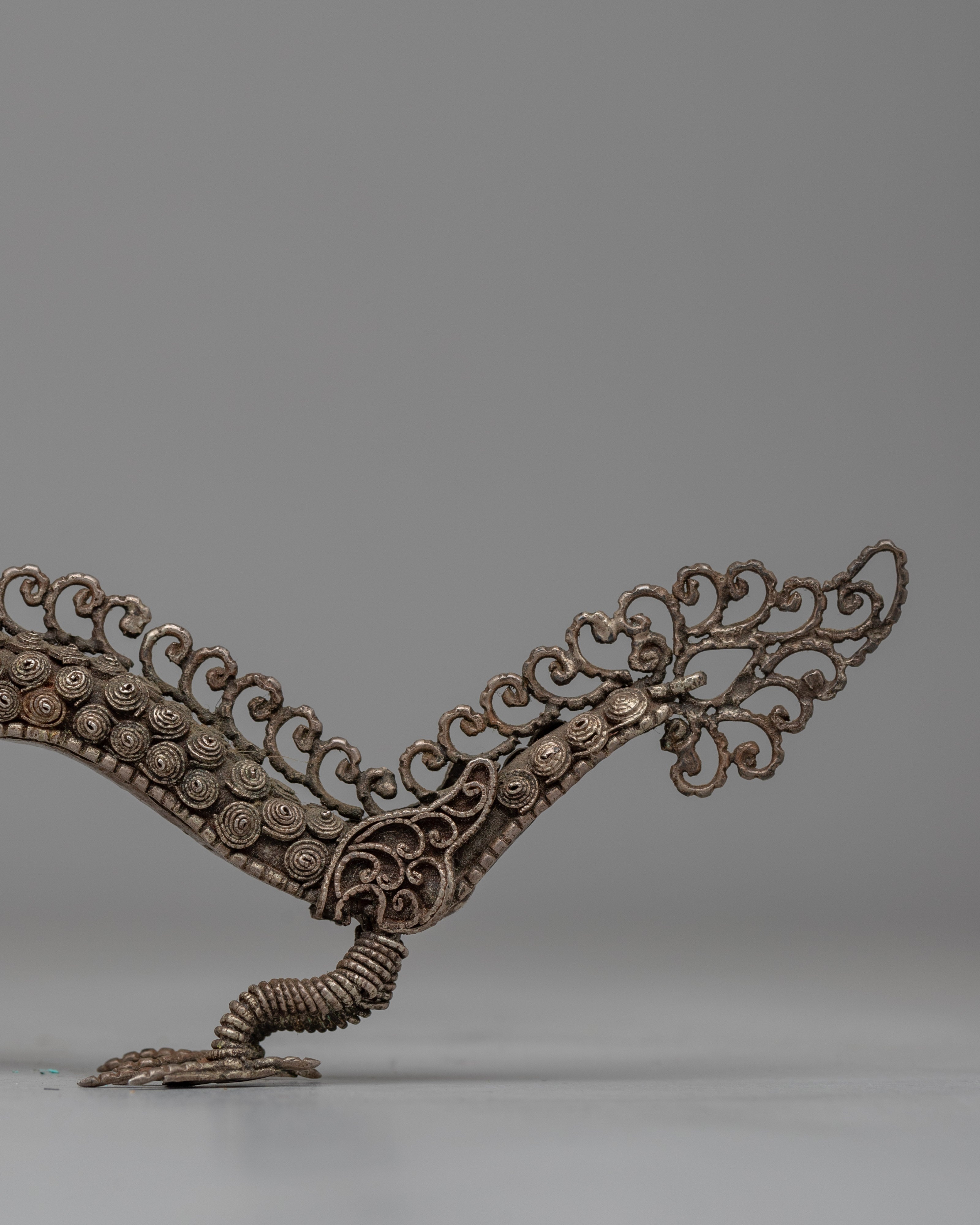 Elegant Silver Filigree Dragon Statue | Buddhist-Inspired Home Decor