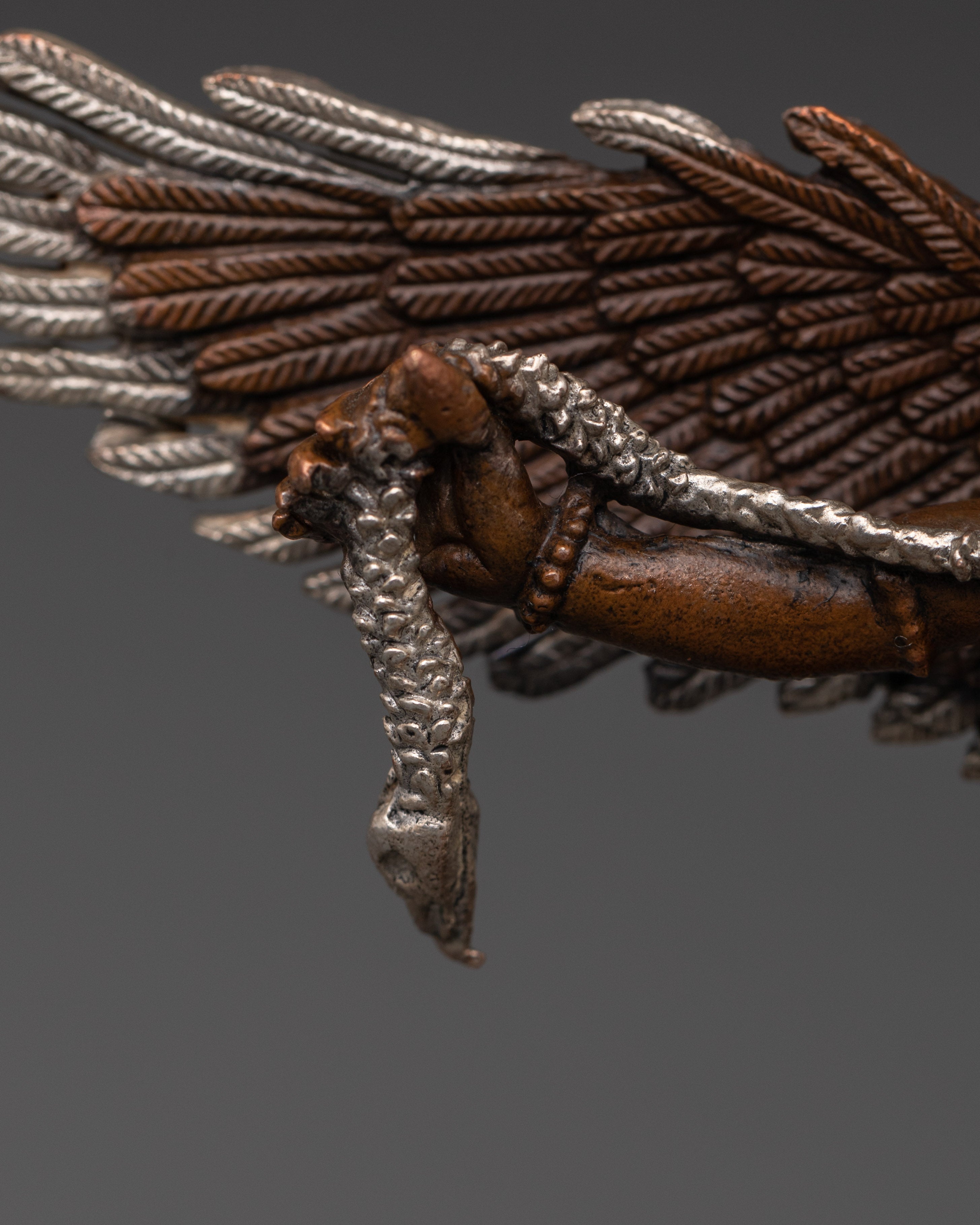 Handcrafted Tibetan Garuda Statue | Copper Oxidized Silver Plated Protector Deity Sculpture for Spiritual Décor