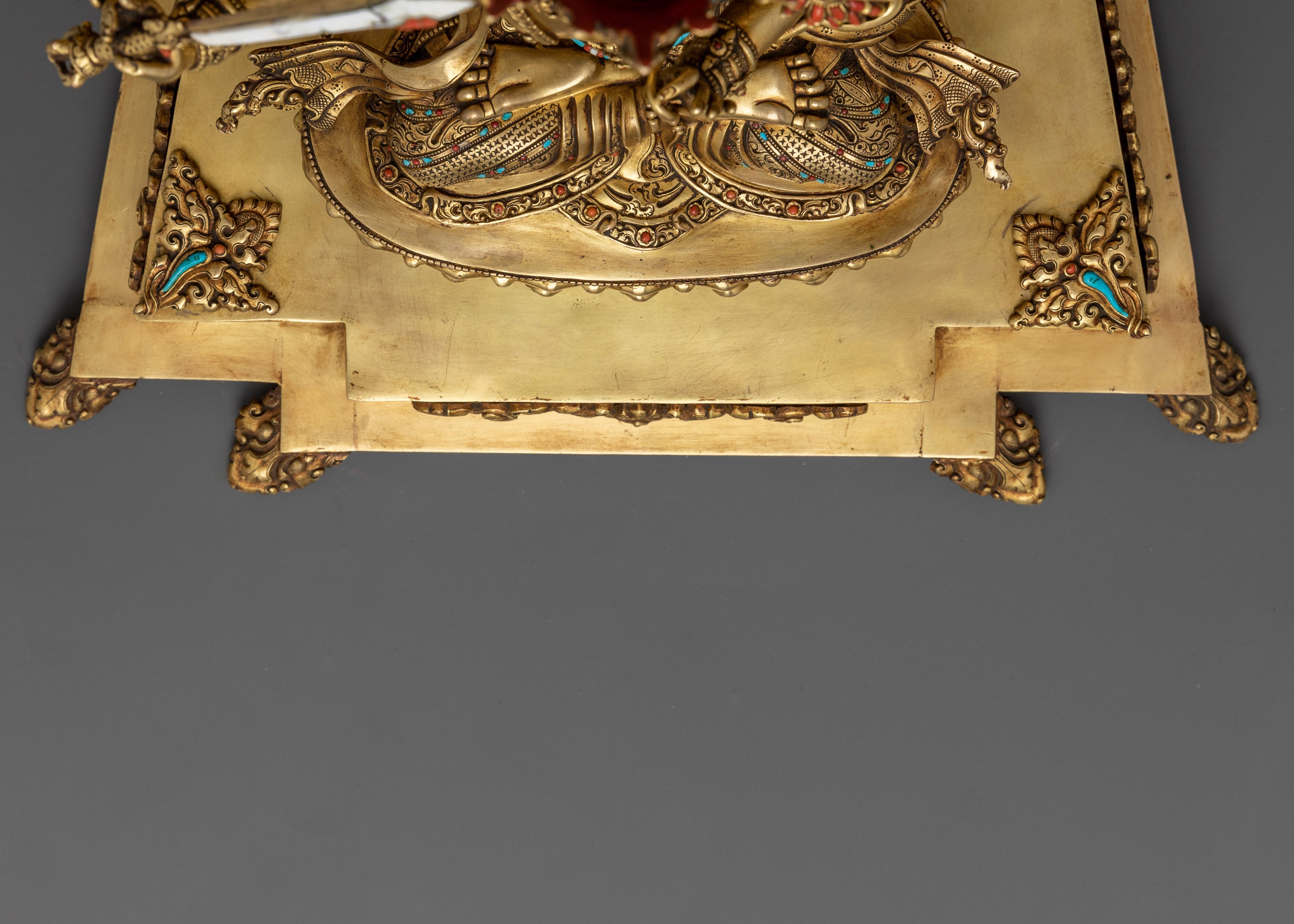 Bodhisattva Manjushri with Throne | Exquisite 24K Gold Gilded Copper Statue