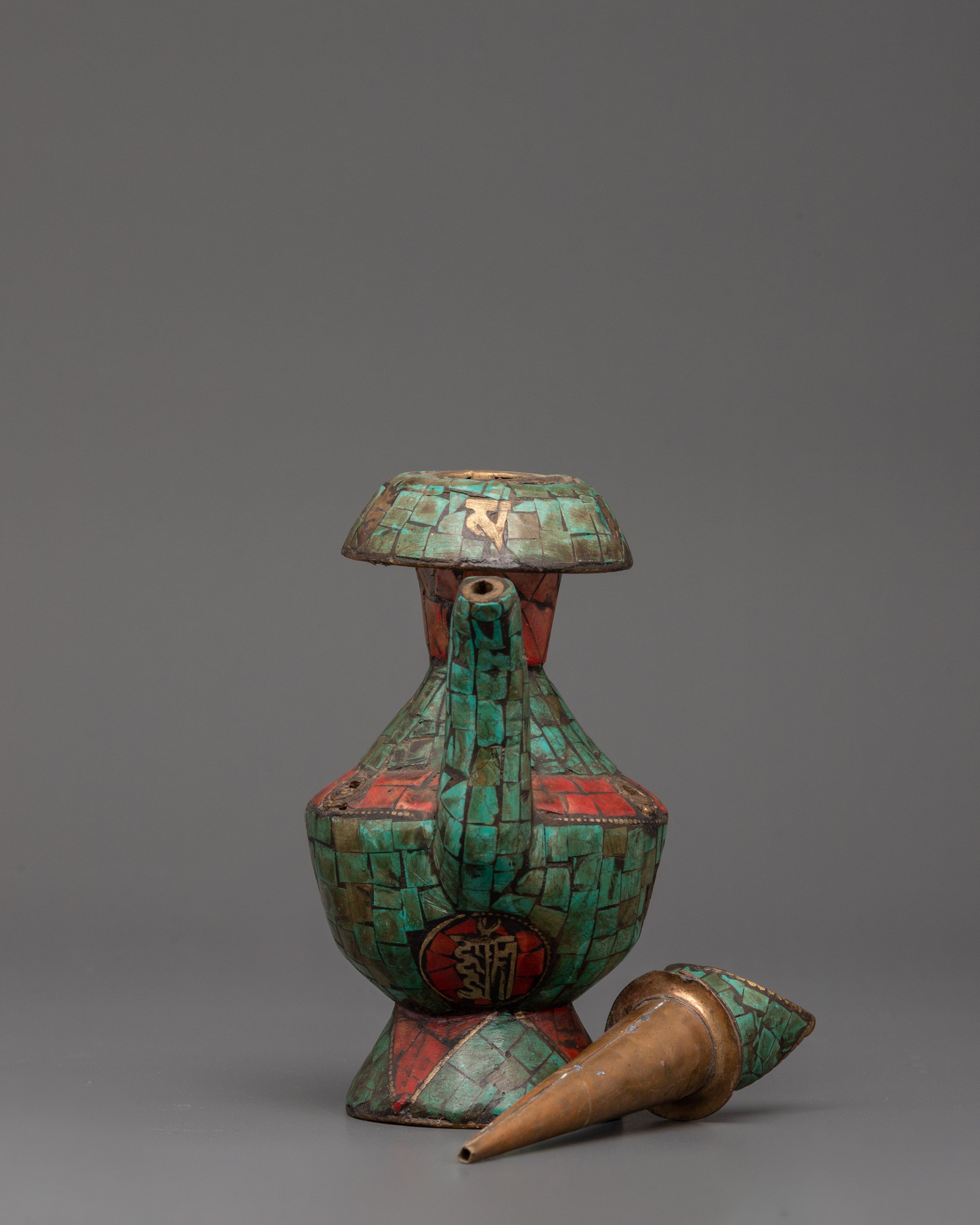 Tibetan Bhumba Ritual Vase | Copper Water Vessel with Sacred Symbols