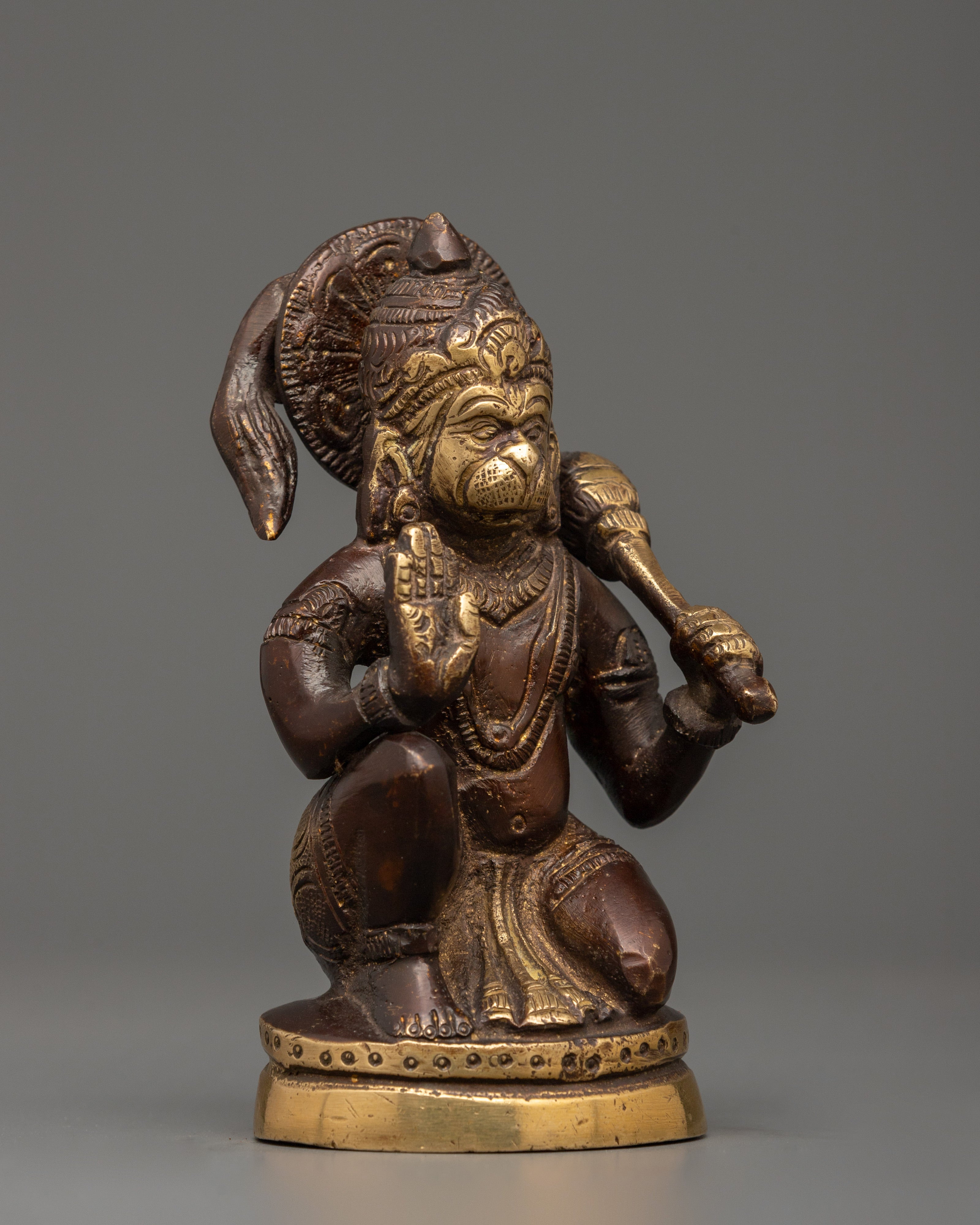 Antique-finish Brass Hanuman Statue | Spiritual Decor