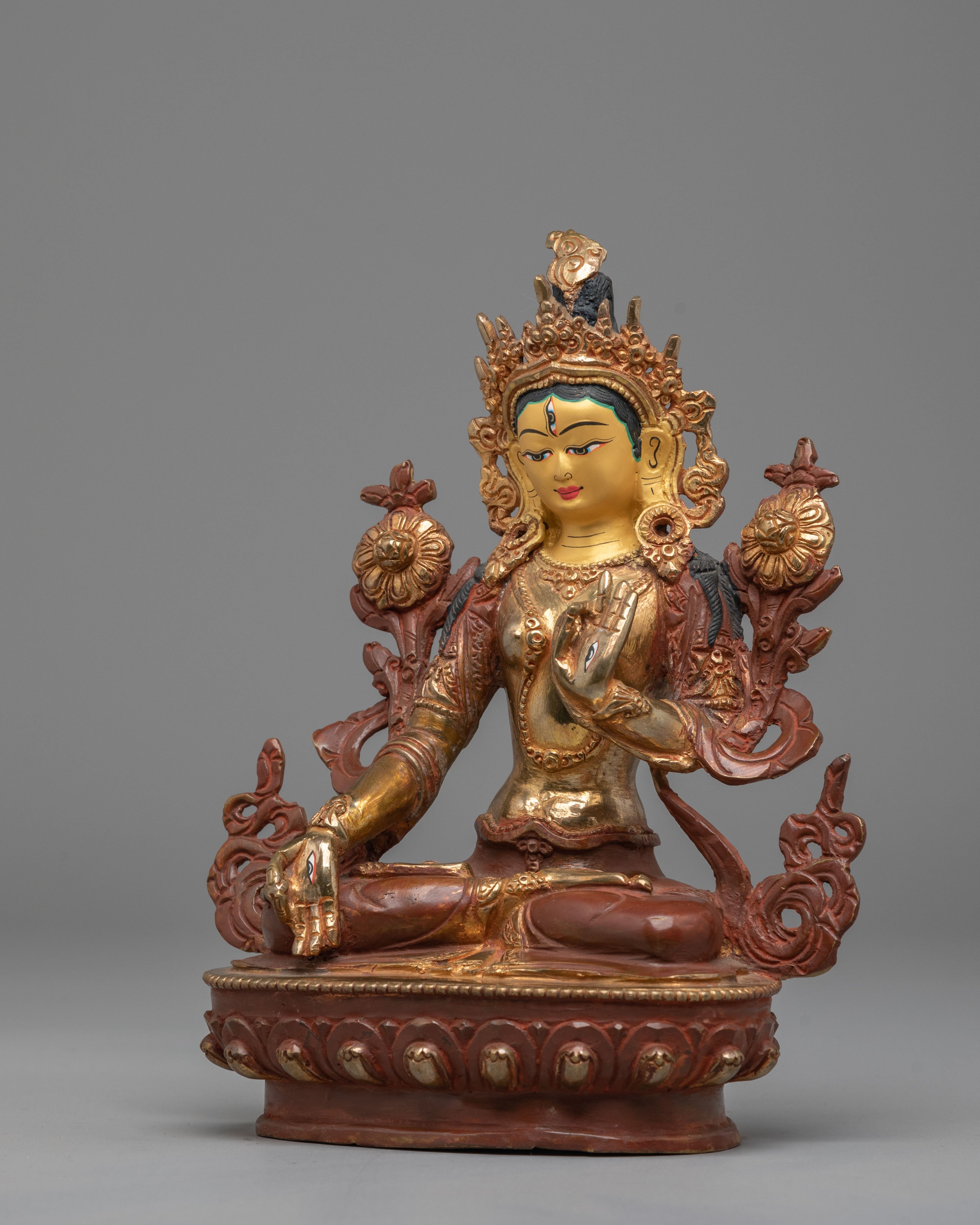 Handmade Sita Tara Statue for Altar | Gold Plated Sita Tara