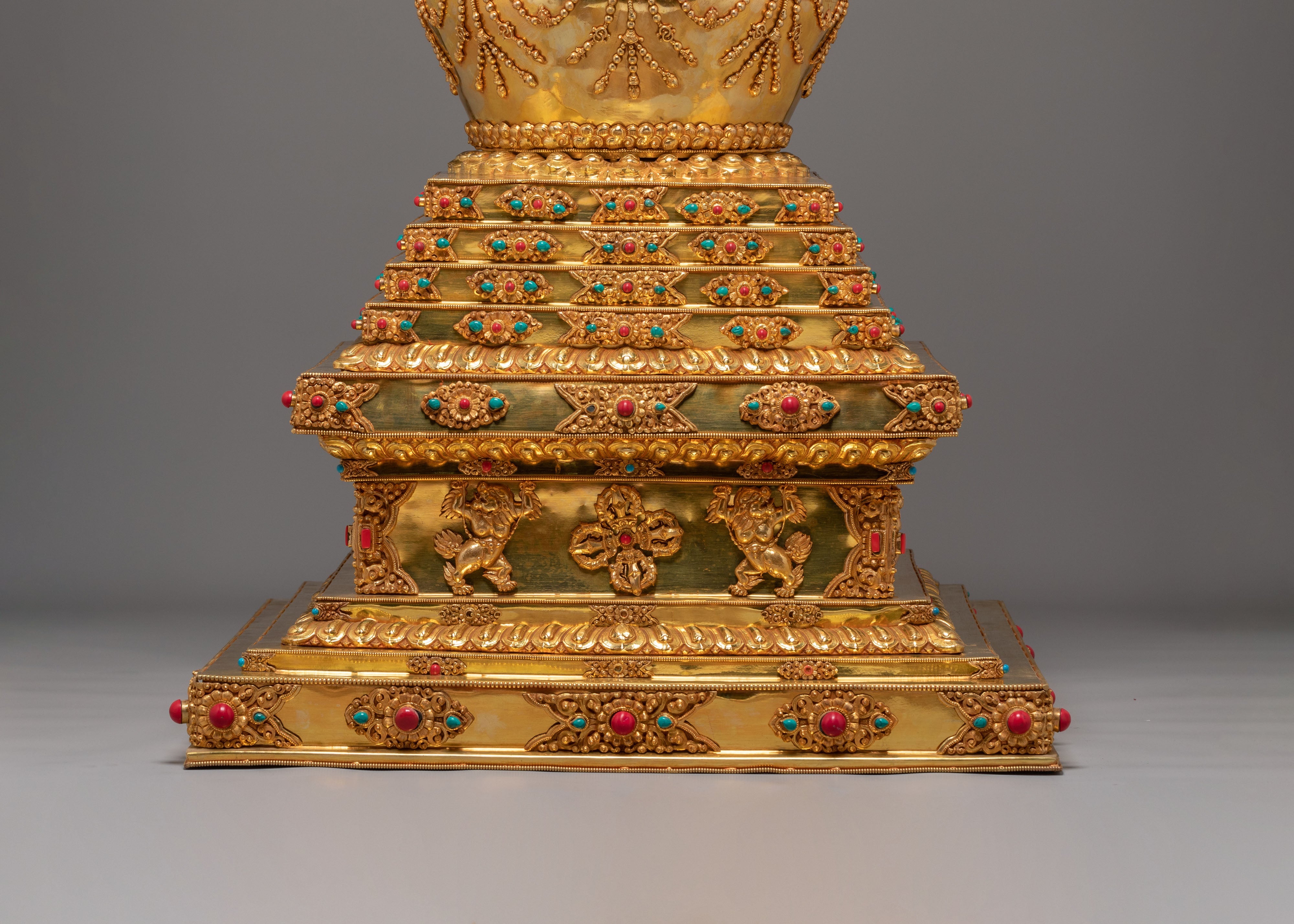 Spiritual Tibetan Copper Stupa | Gold-Plated Buddhist Statue for Peace
