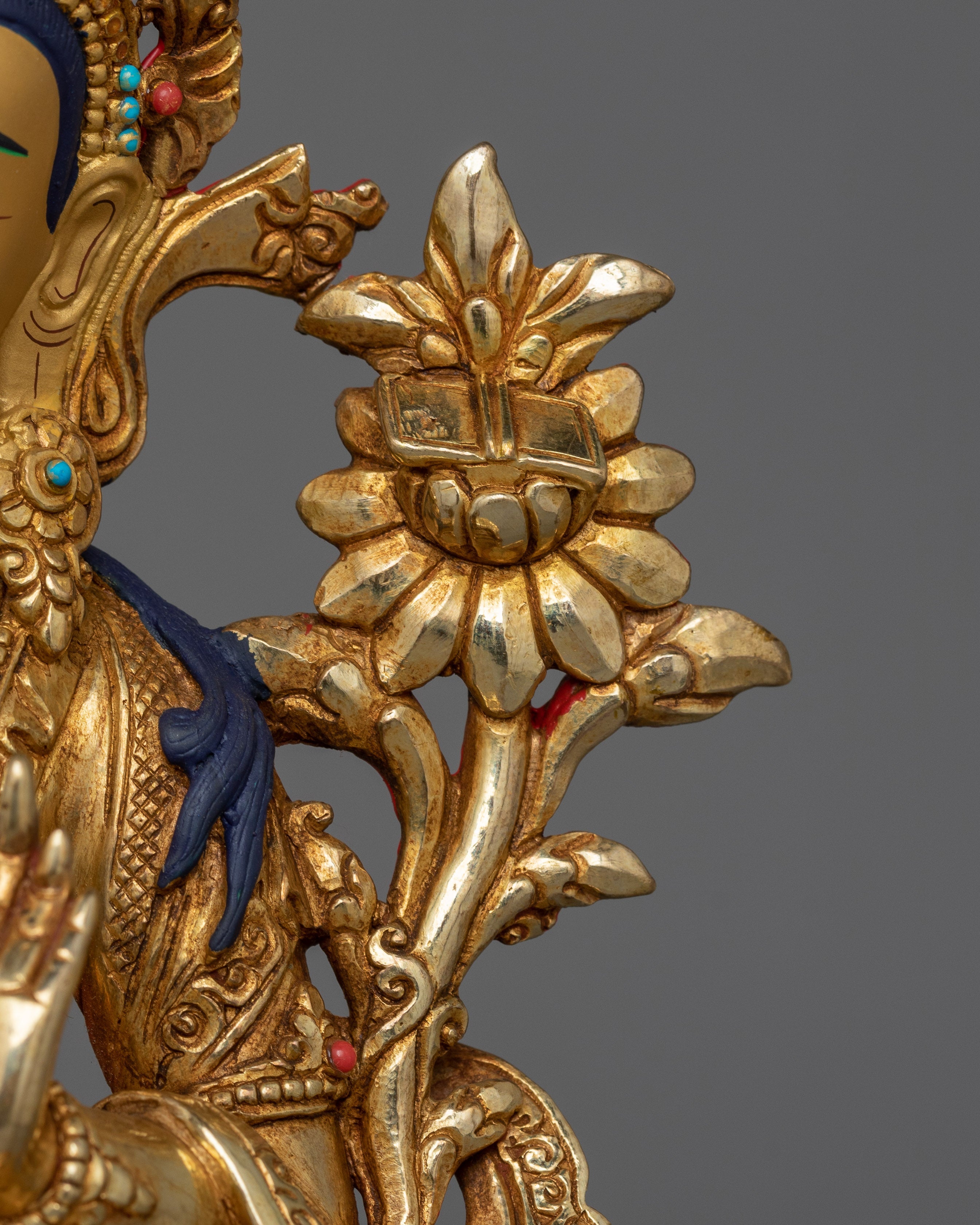 Manjushri with Hand Carved Gemstones Statue | The Embodiment of Wisdom