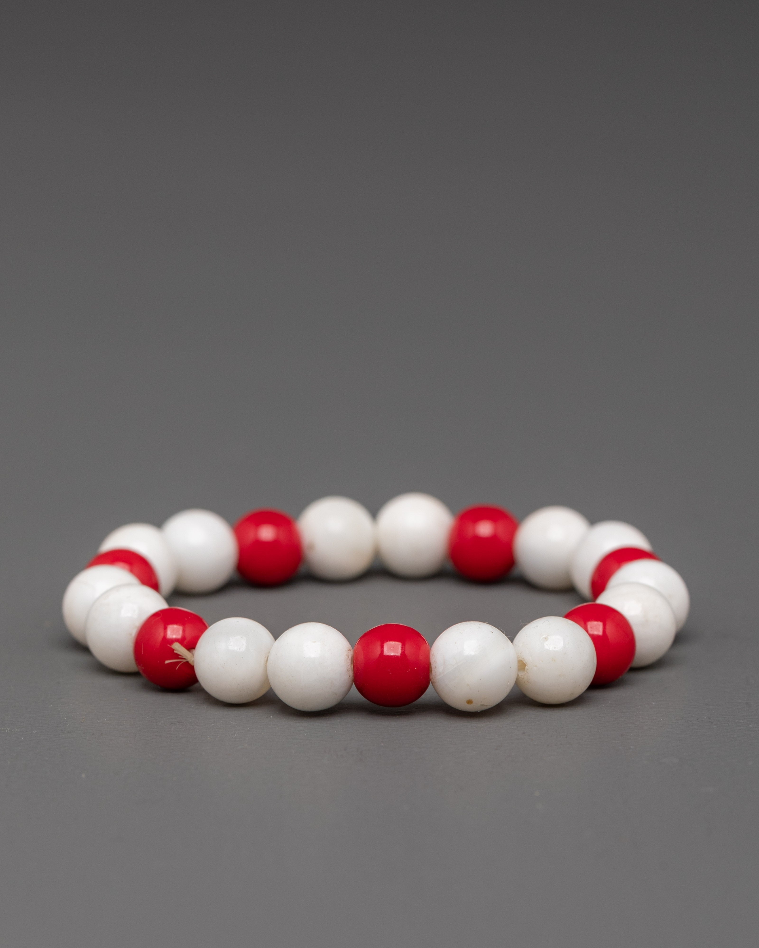 Handmade Red White Beaded Bracelet | Lightweight 8mm Artificial Bead Jewelry