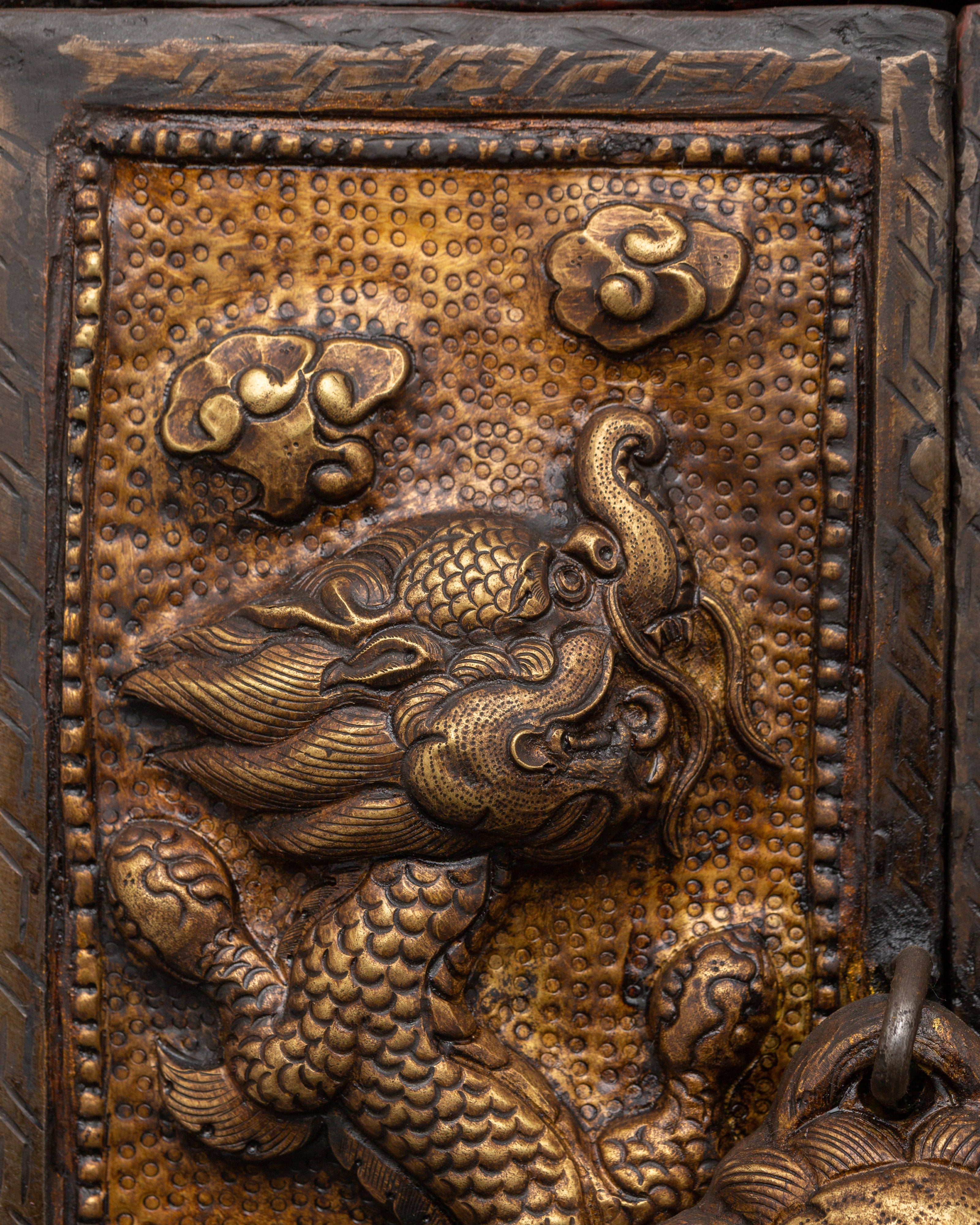 Large Tibetan Ghau Box | Brass & Iron Buddhist Altar Shrine
