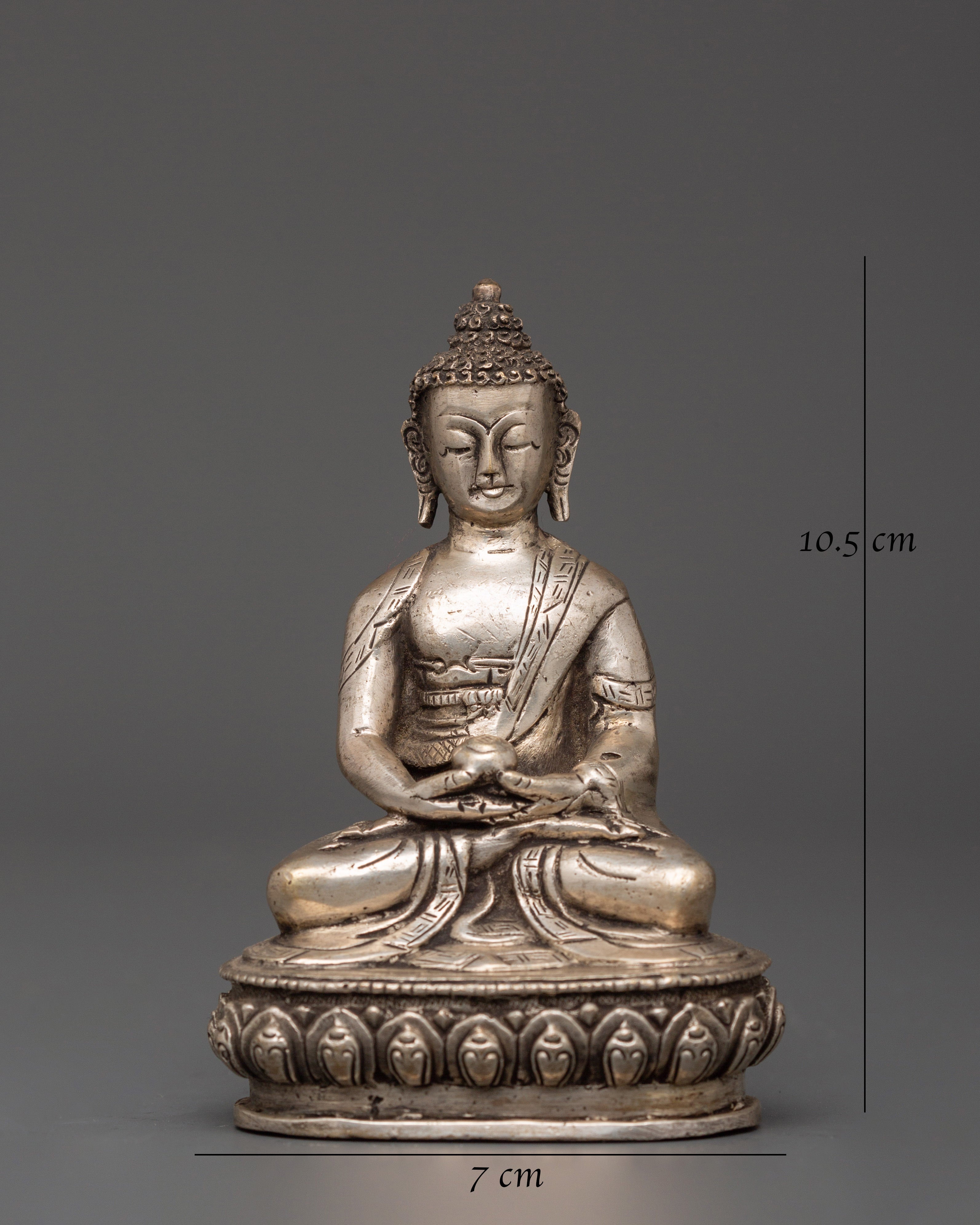 Tibetan Enlightenment Deity Amitabha Buddha Statue | Silver-Plated Copper Sculpture