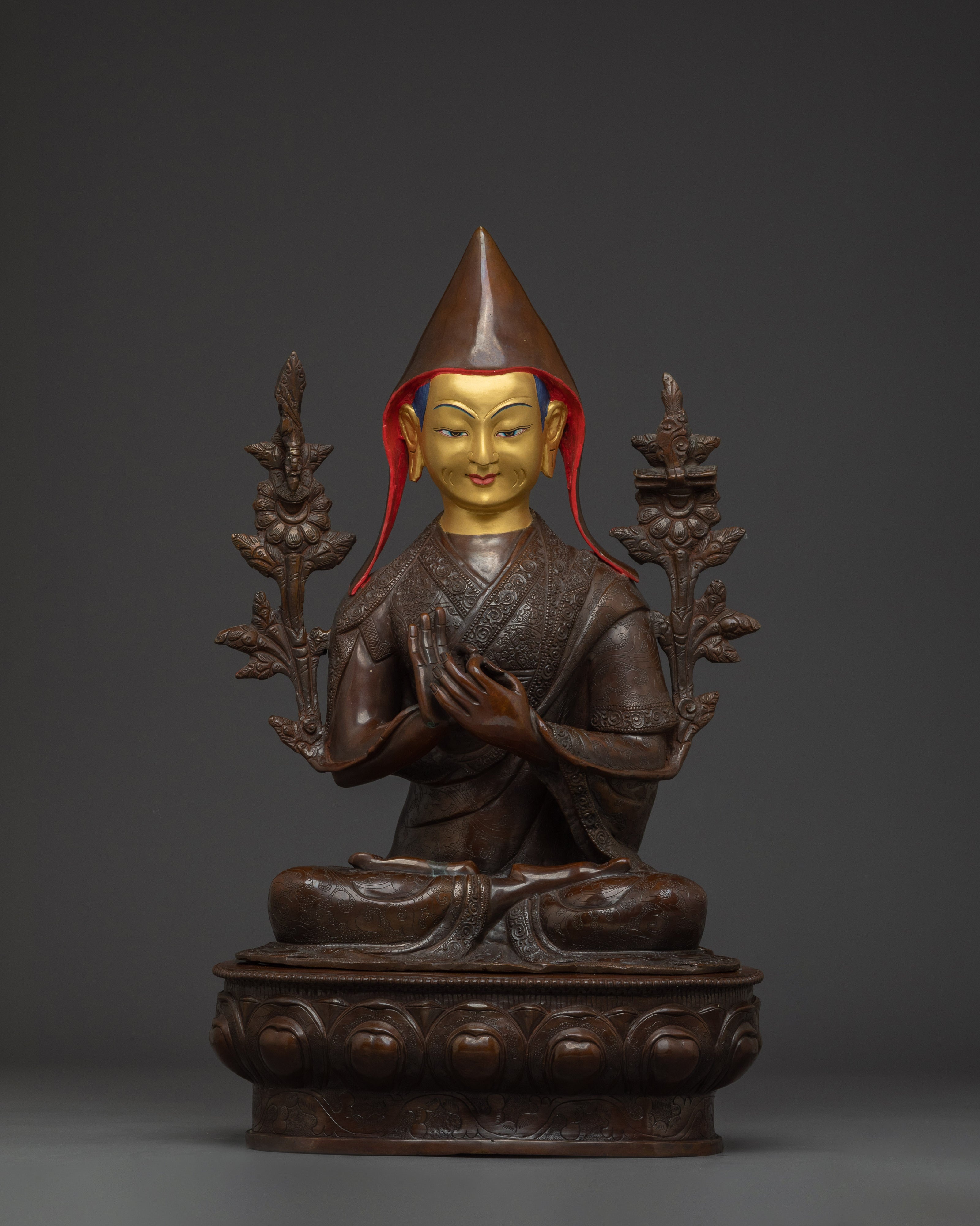 Oxidized Tsongkhapa Set Statue | Himalayan Handcrafted Sculpture