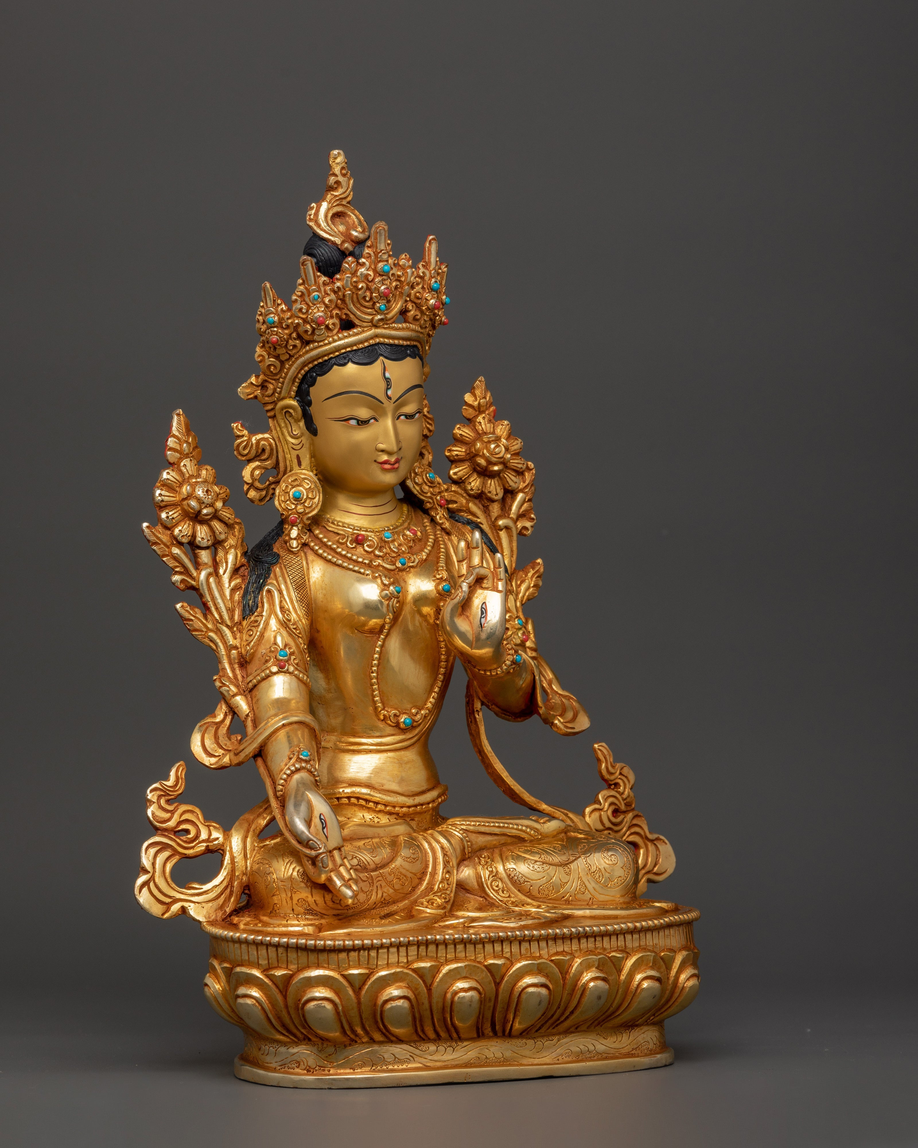 Handcrafted Copper Body White Tara Statue | Goddess of Compassion
