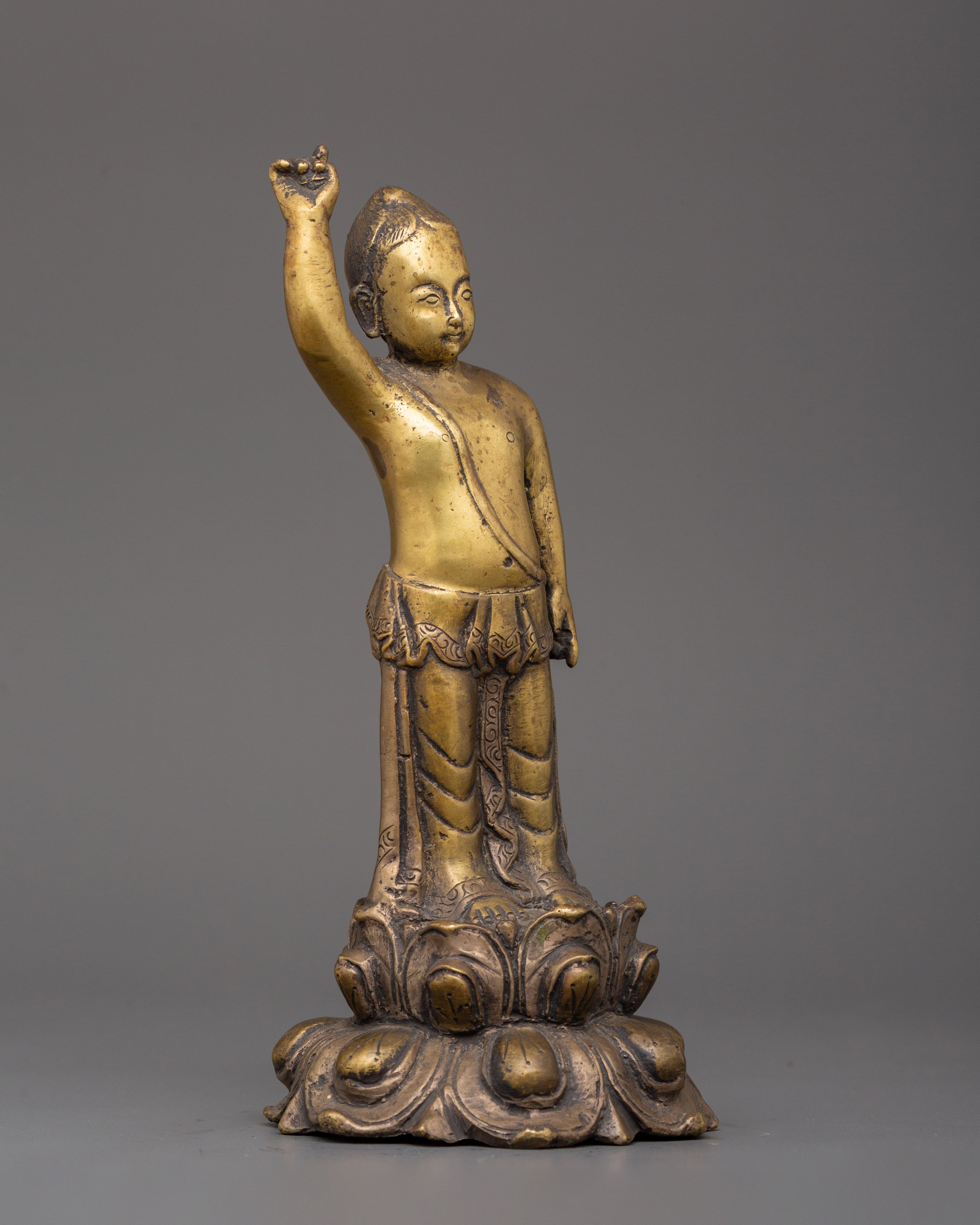 Handcrafted Siddhartha Gautam Statue | Brass Standing Buddha in Birth Gesture Pose
