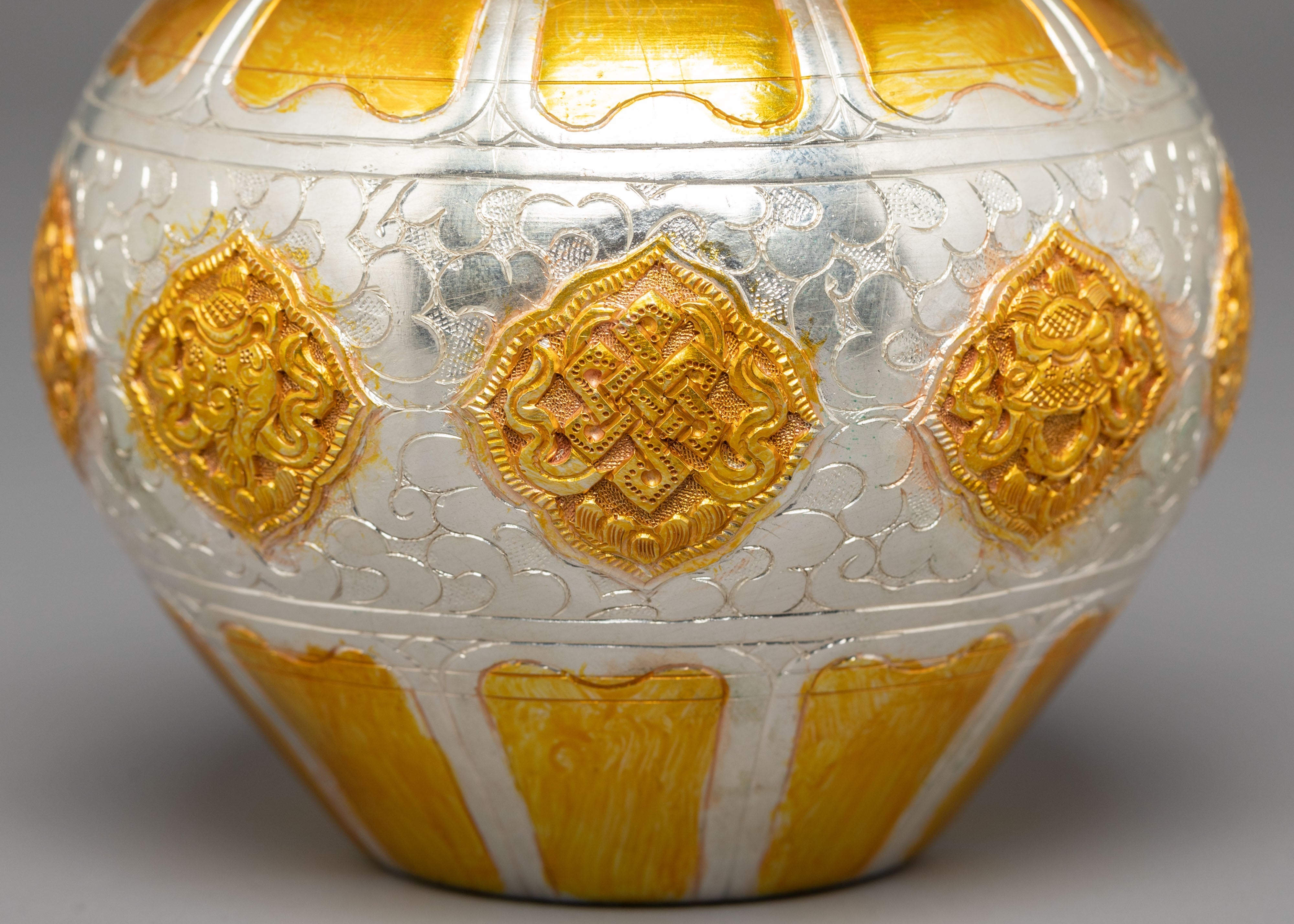 Gold Plated Rice Pot for Offering | Copper and Silver Plated Ritual Item for Altar