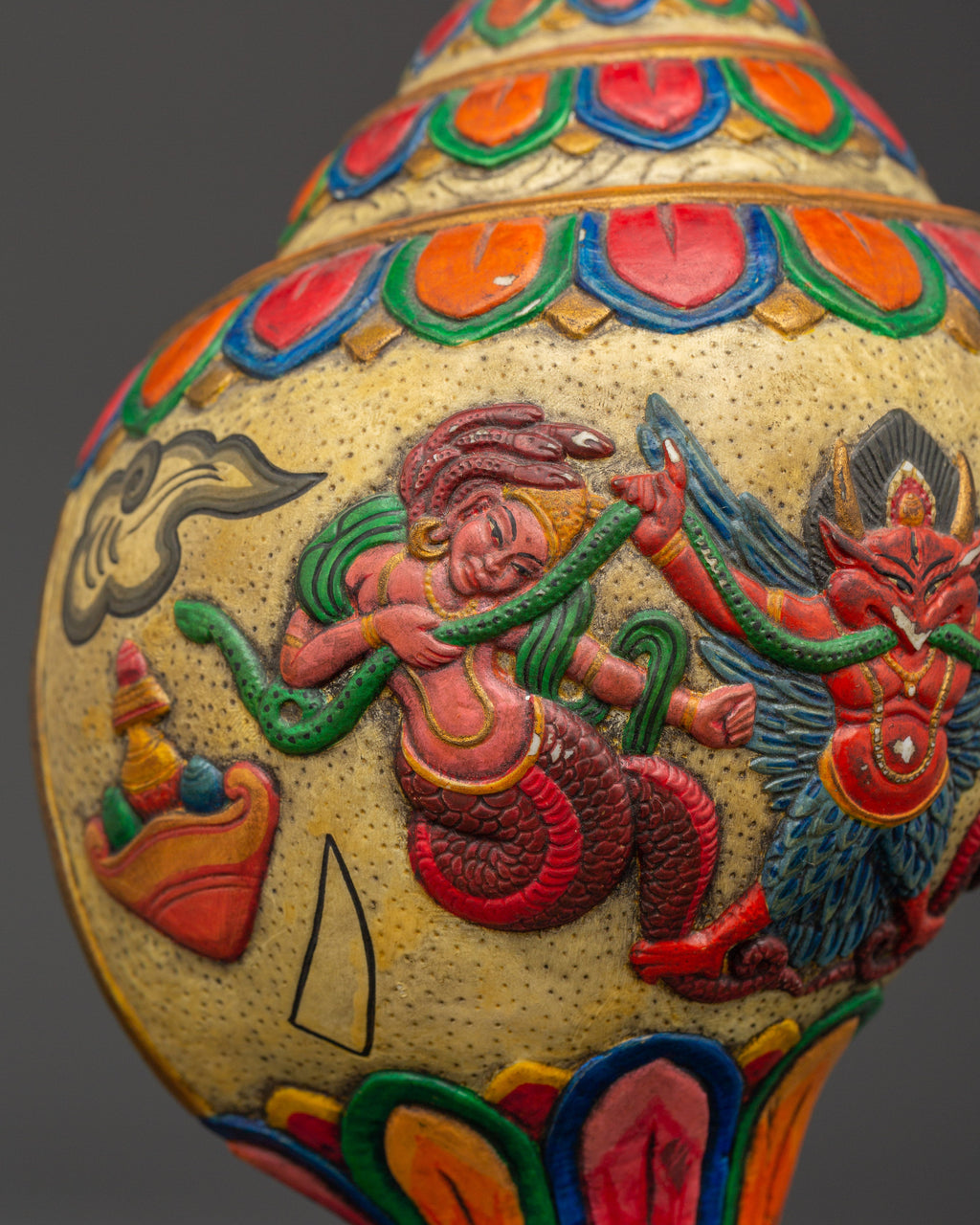 Conch Shell Ritual Tibetan Puja Conch Shell | Hand-Painted Ritual Shankha