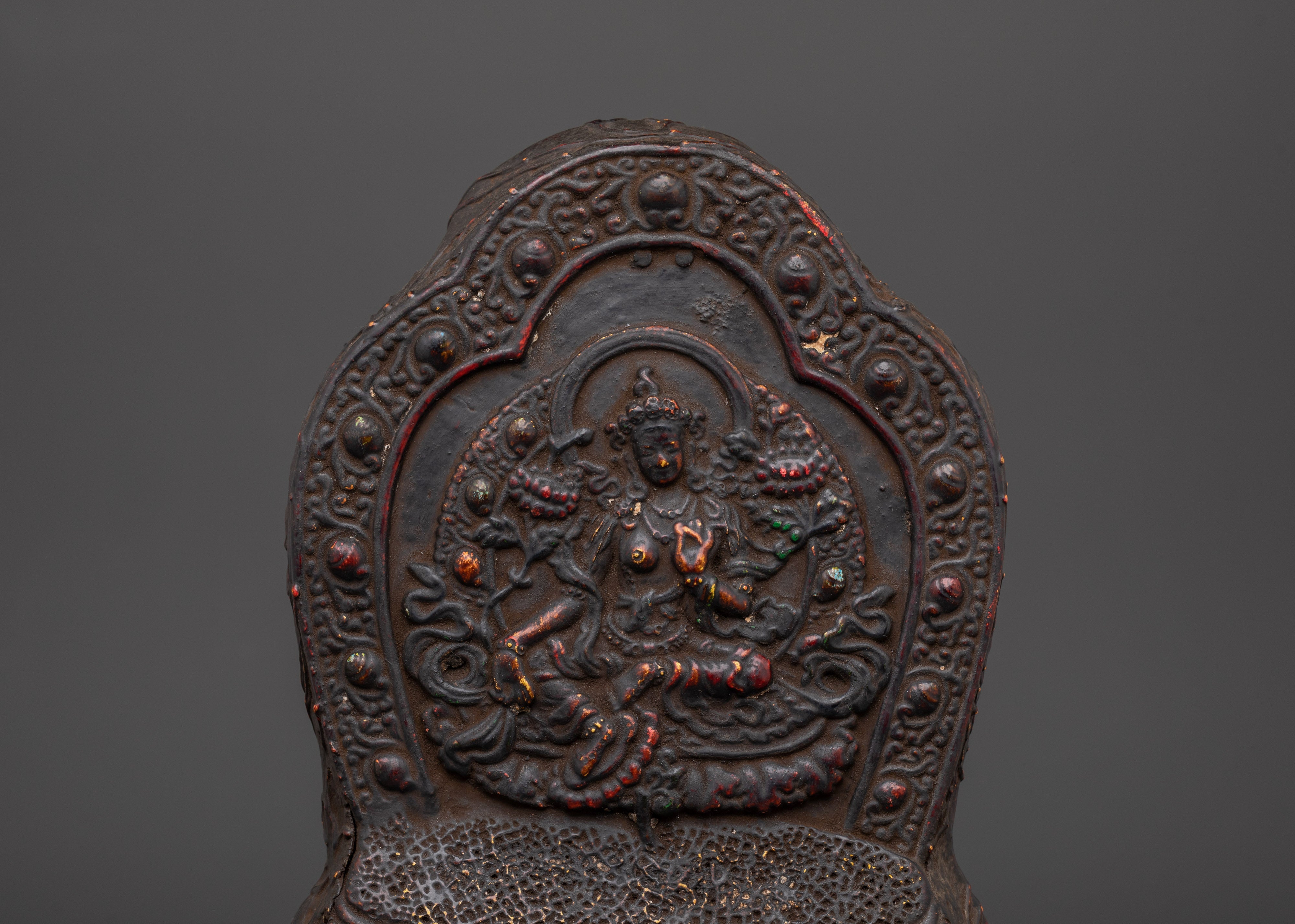 Wood Carved Green Tara Statue | 25.5 cm Tall Wooden Sculpture