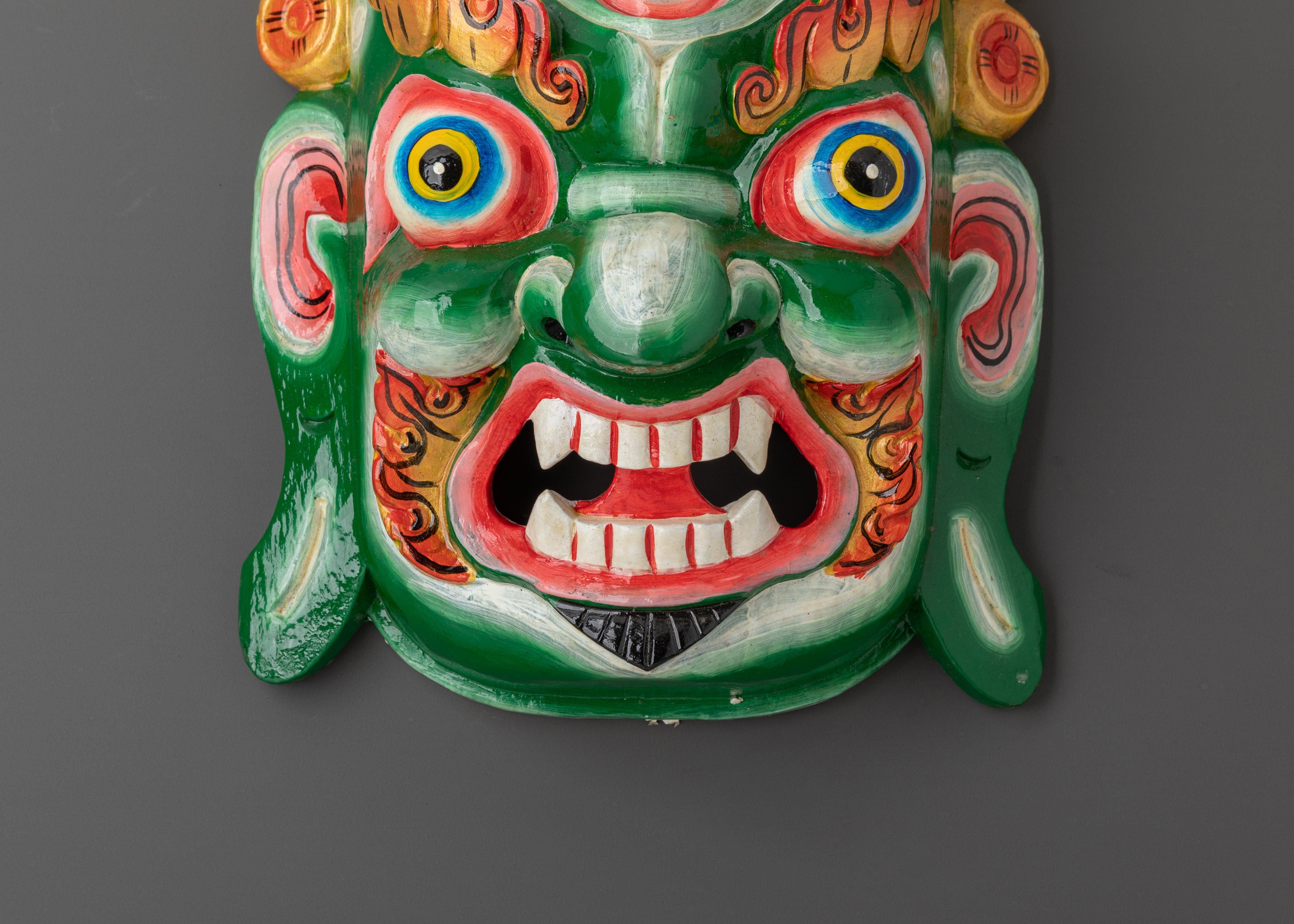 Tibetan Mahakala Wall Hanging | Handcrafted Wooden Protector Deity Mask