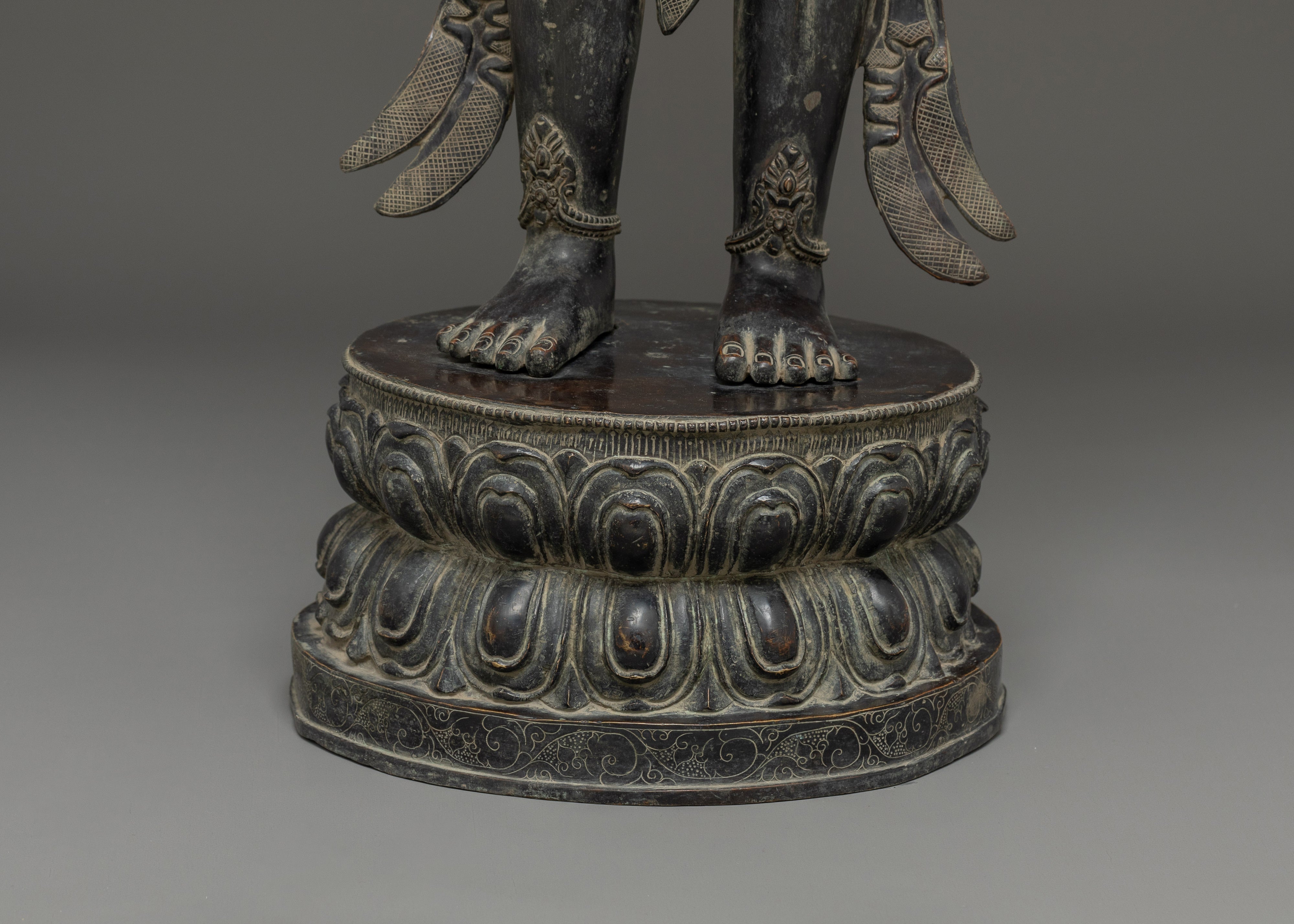 Copper Standing Vajrapani Statue | Powerful Buddhist Protector Deity