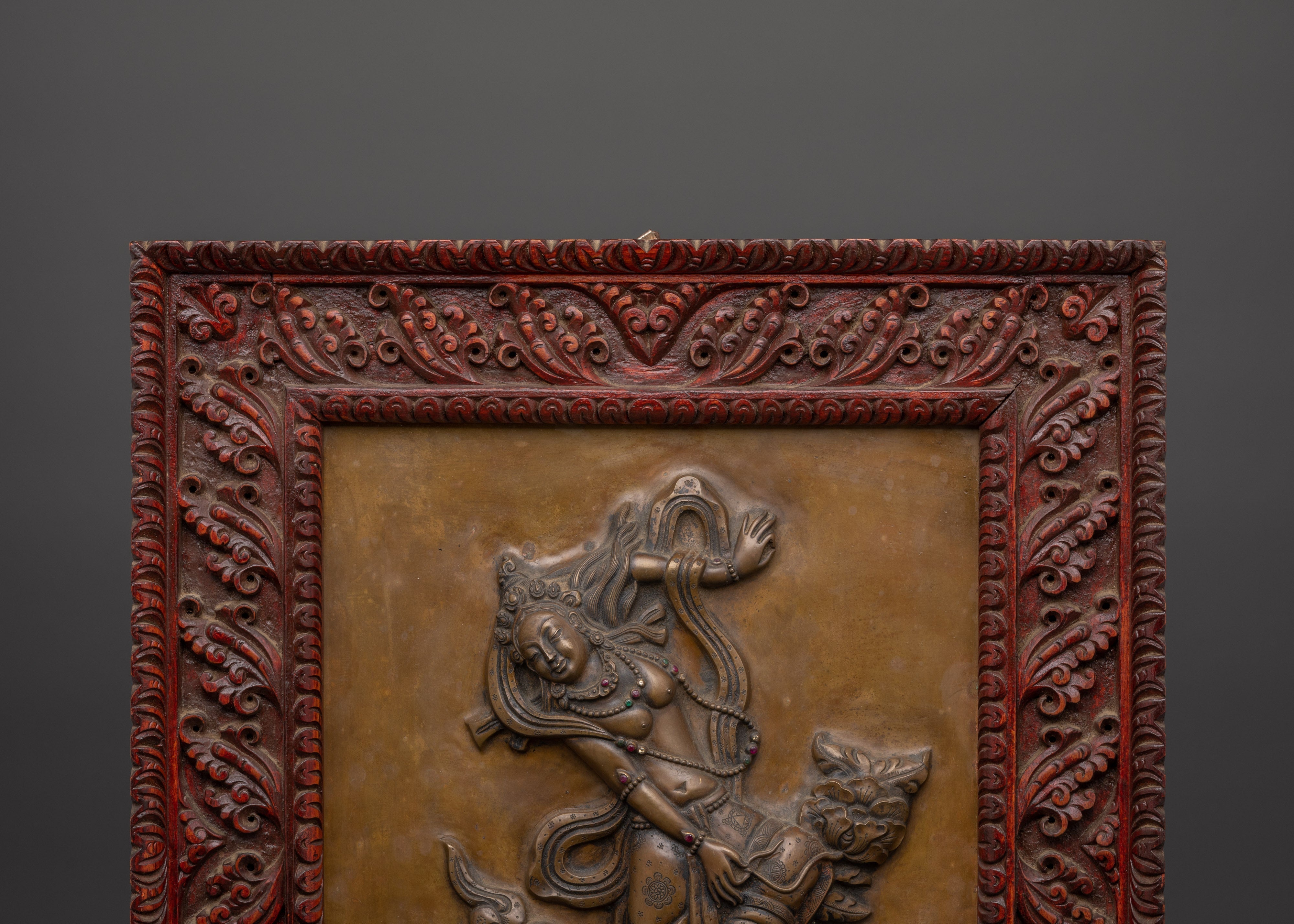 Dancing Deity Brass Wall Hanging | Sacred Art with Carved Frame