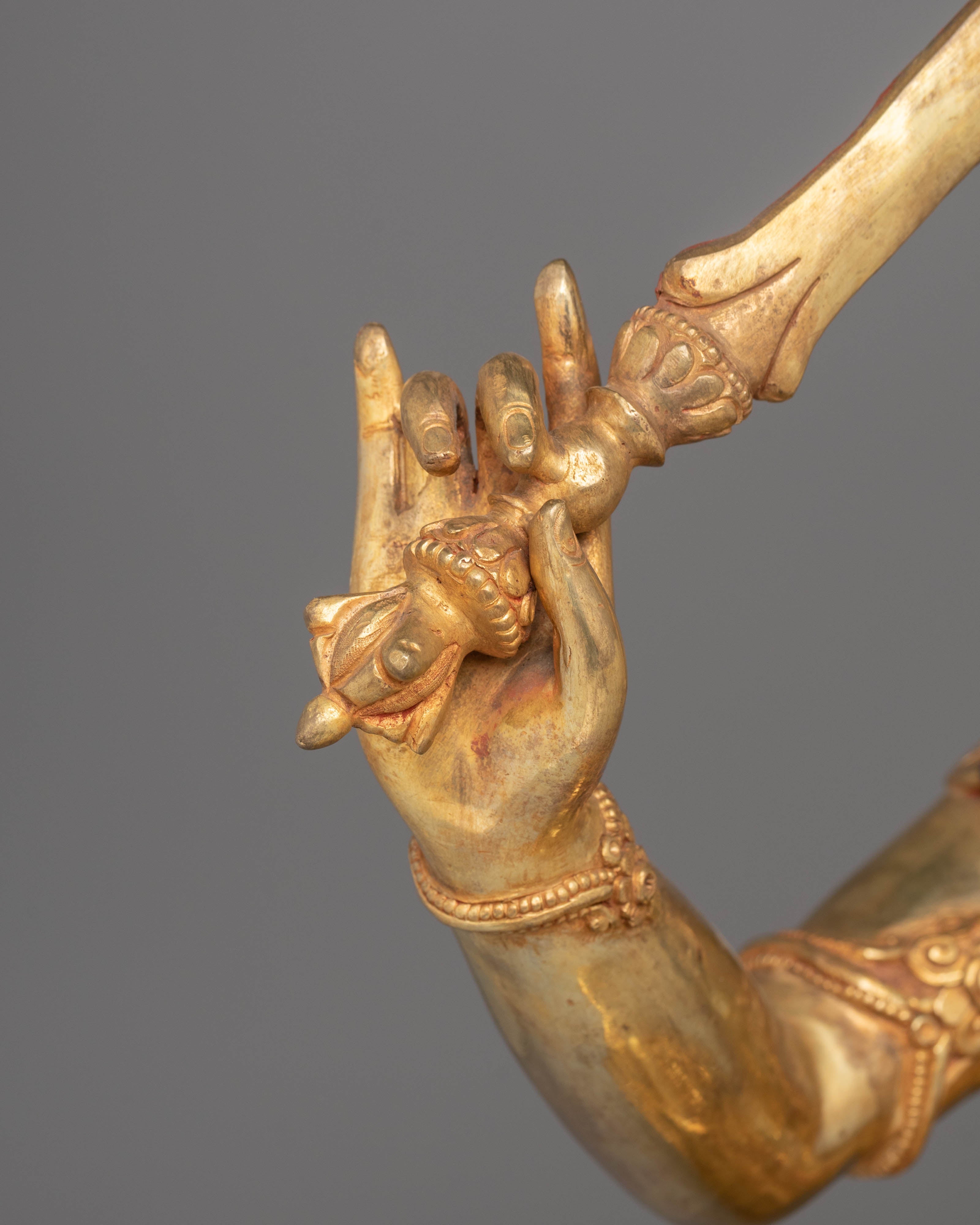 Handmade Spiritual Manjushri Statue | Gold-Plated Copper with Acrylic Color