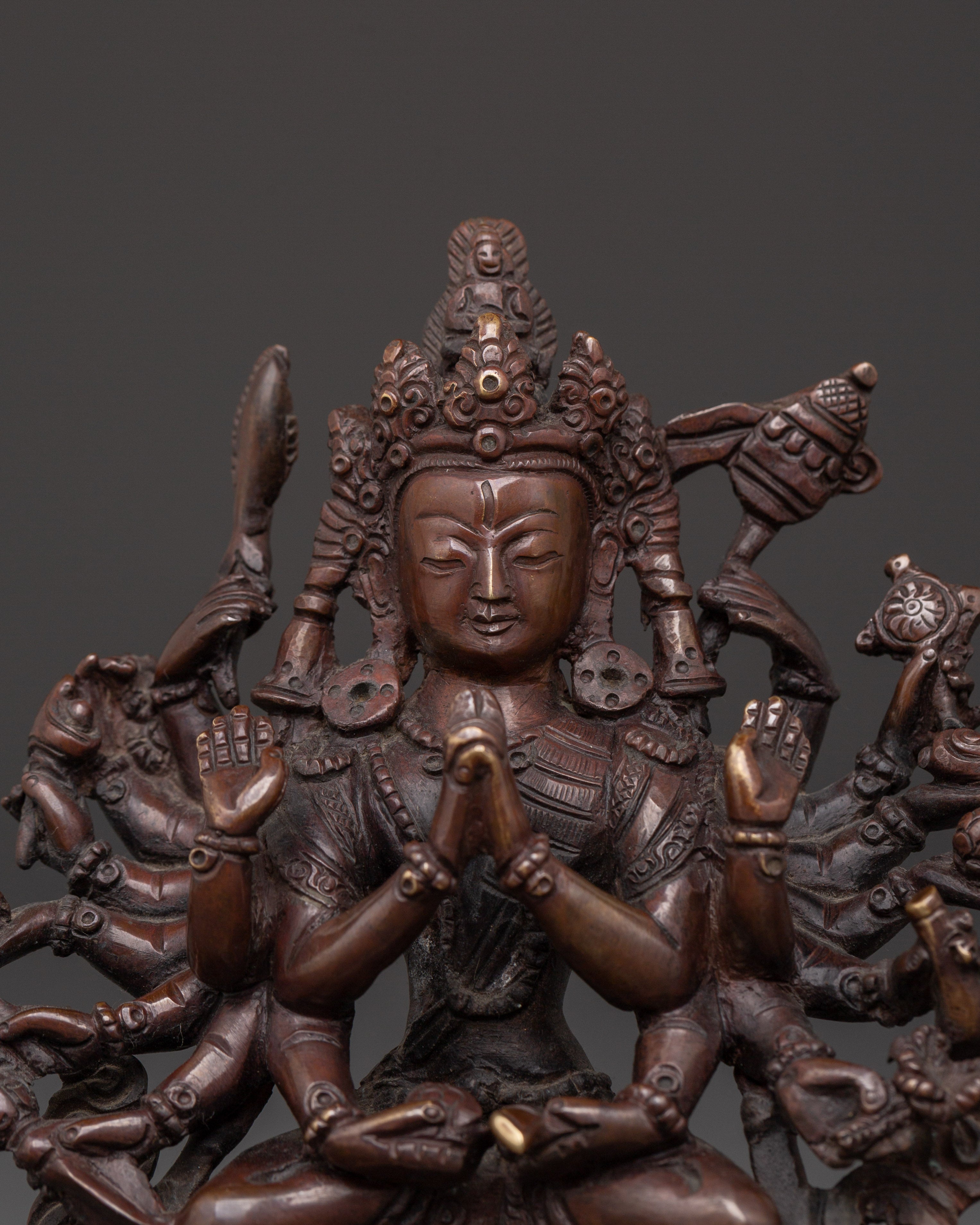 Cundi Bodhisattva Sculpture | Oxidized Copper Statue for Meditation & Altar