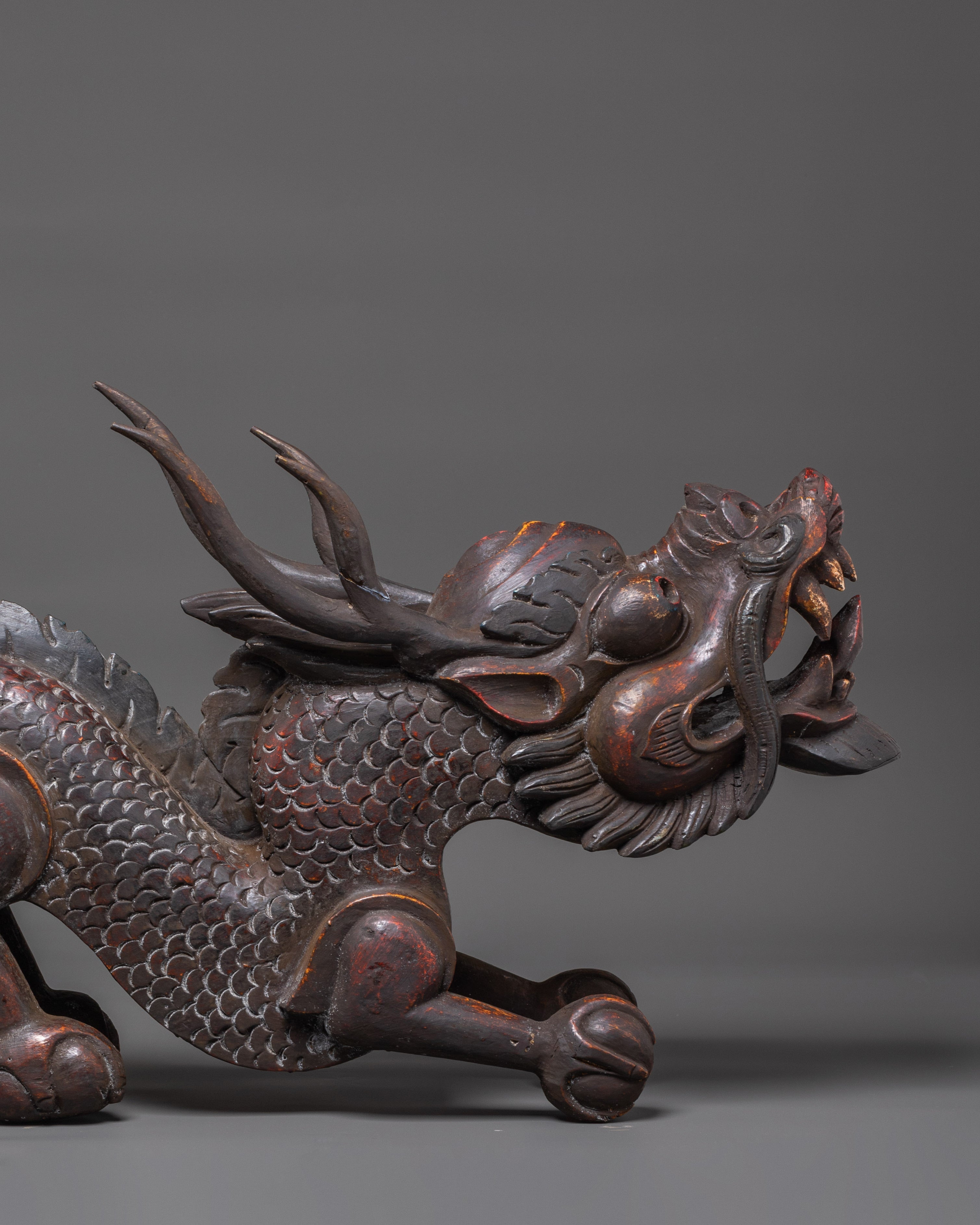 Tibetan Dragon Wooden Sculpture | Symbol of Strength and Prosperity