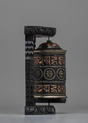 Sacred Buddhist Wooden Base Prayer Wheel | Perfect for Meditation and Ethnic Spiritual Decor