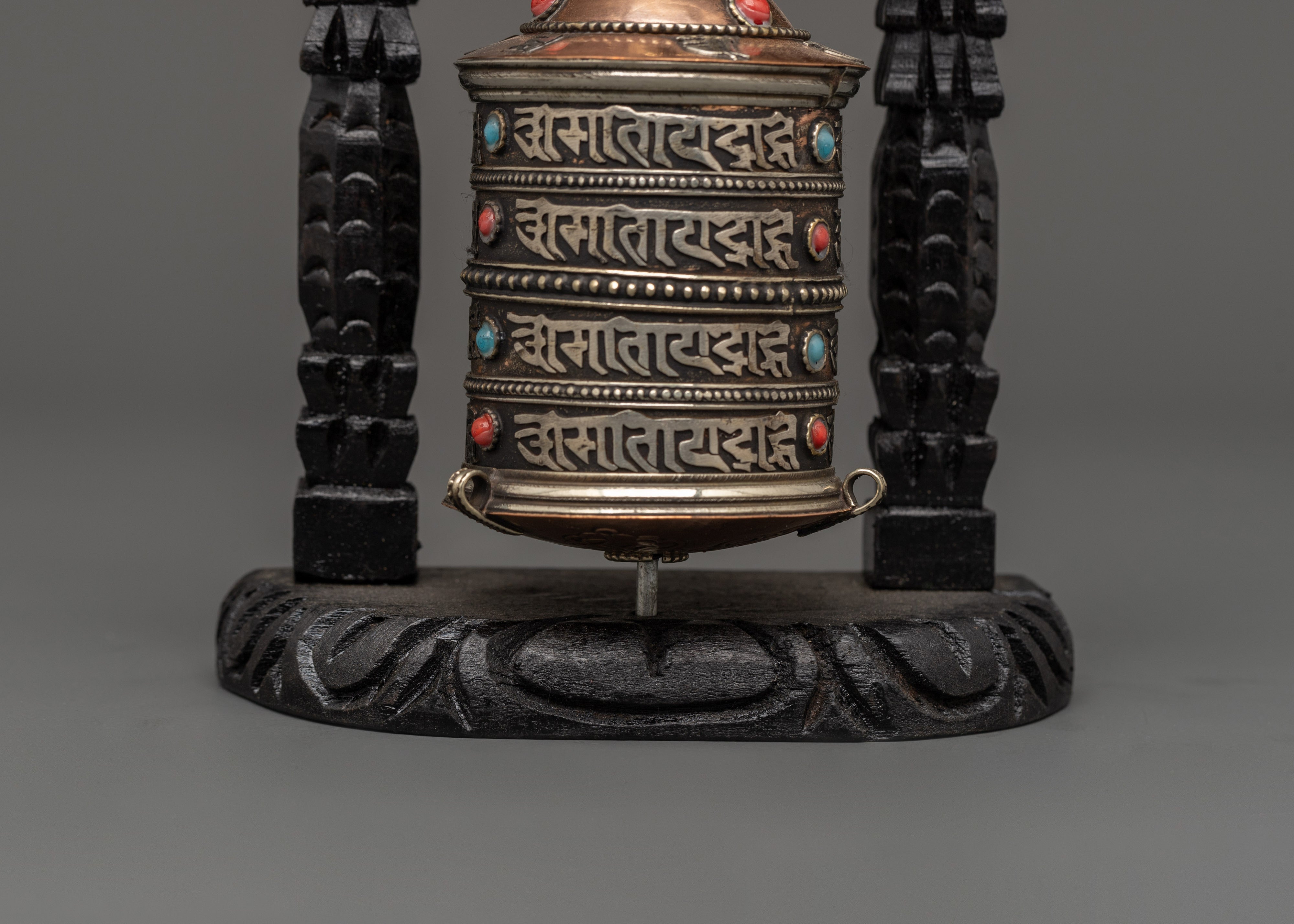 Prayer Wheel With Wooden Frame | Spiritual Tool with Sacred Mantras