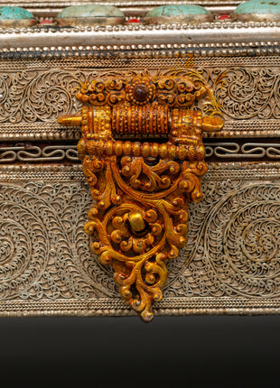 Buddhist Ritual Treasure Box | Silver & Gold Plated Sacred Altar Box