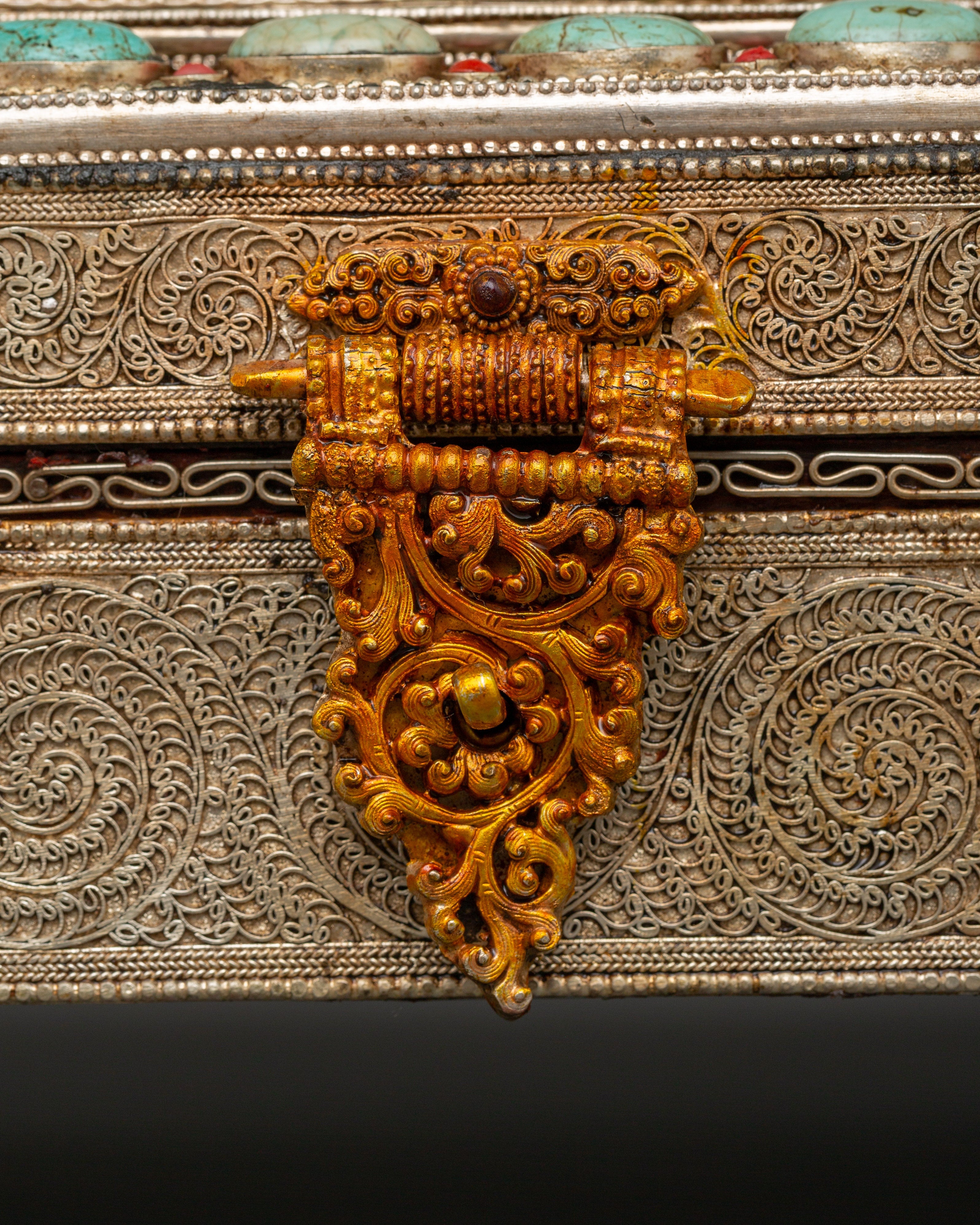 Buddhist Ritual Treasure Box | Silver & Gold Plated Sacred Altar Box
