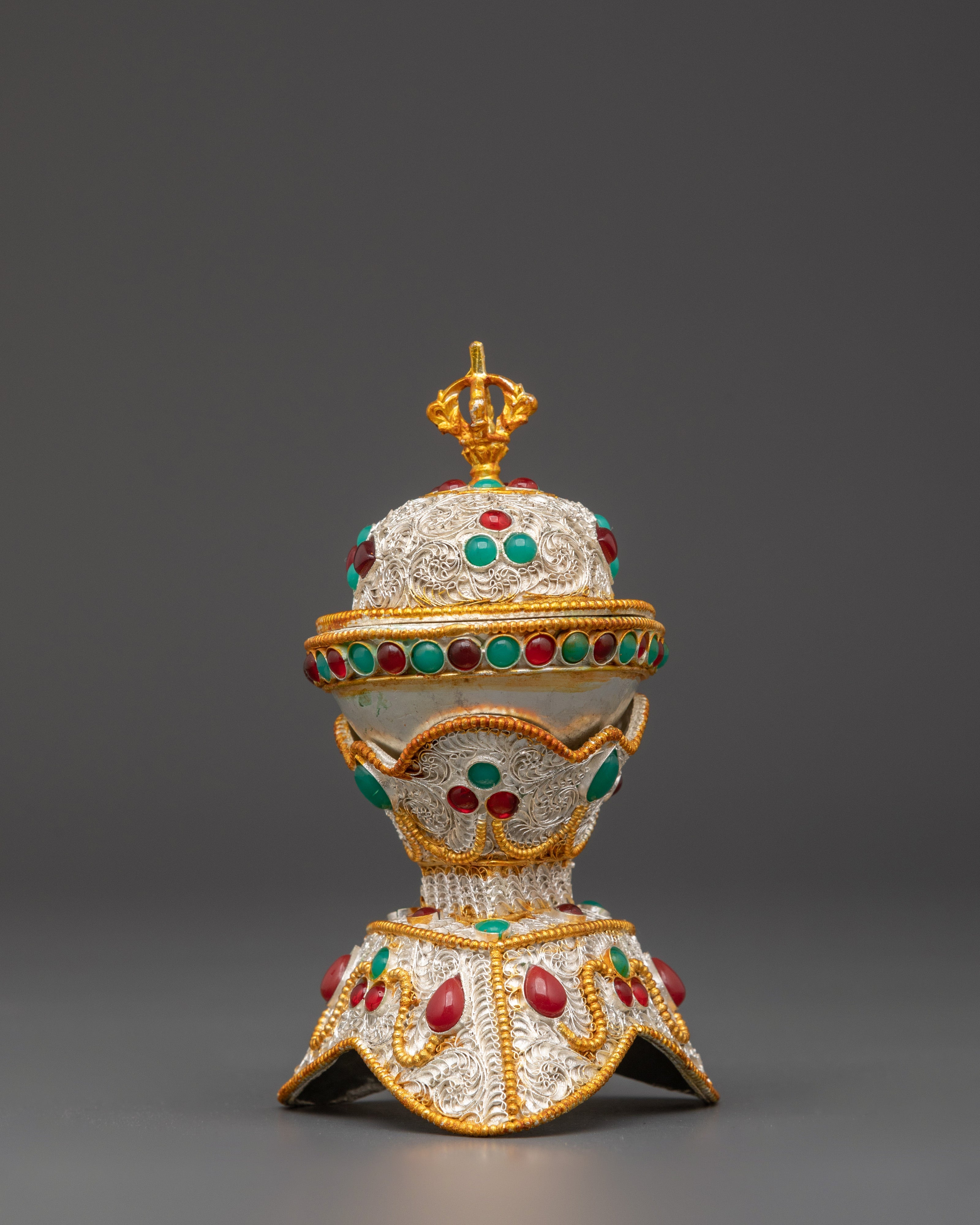 Silver and Gold Plated Kapala Set | Tibetan Ritual Tool for Altar