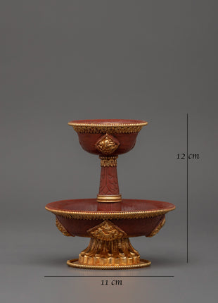 Gold-Plated Copper Serkyem Set |  Tibetan Tea Offering Vessel
