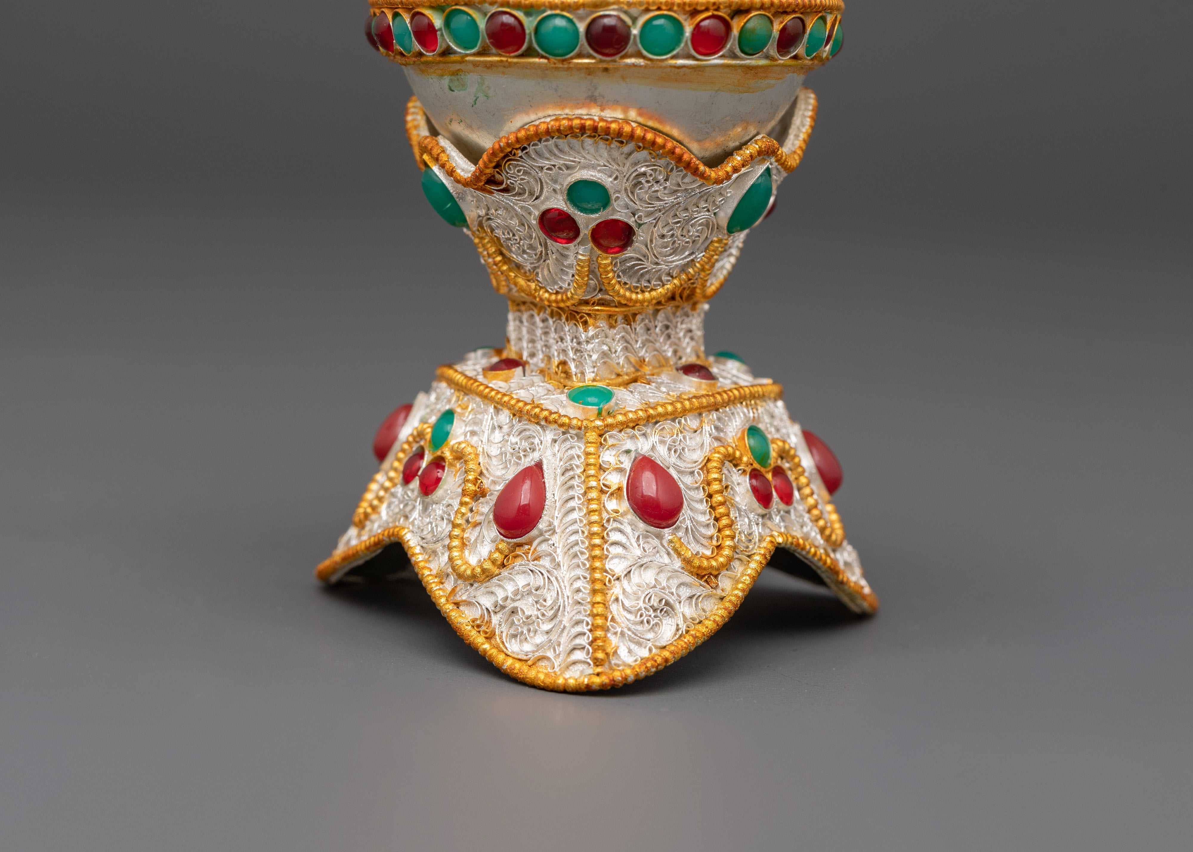 Silver and Gold Plated Kapala Set | Tibetan Ritual Tool for Altar